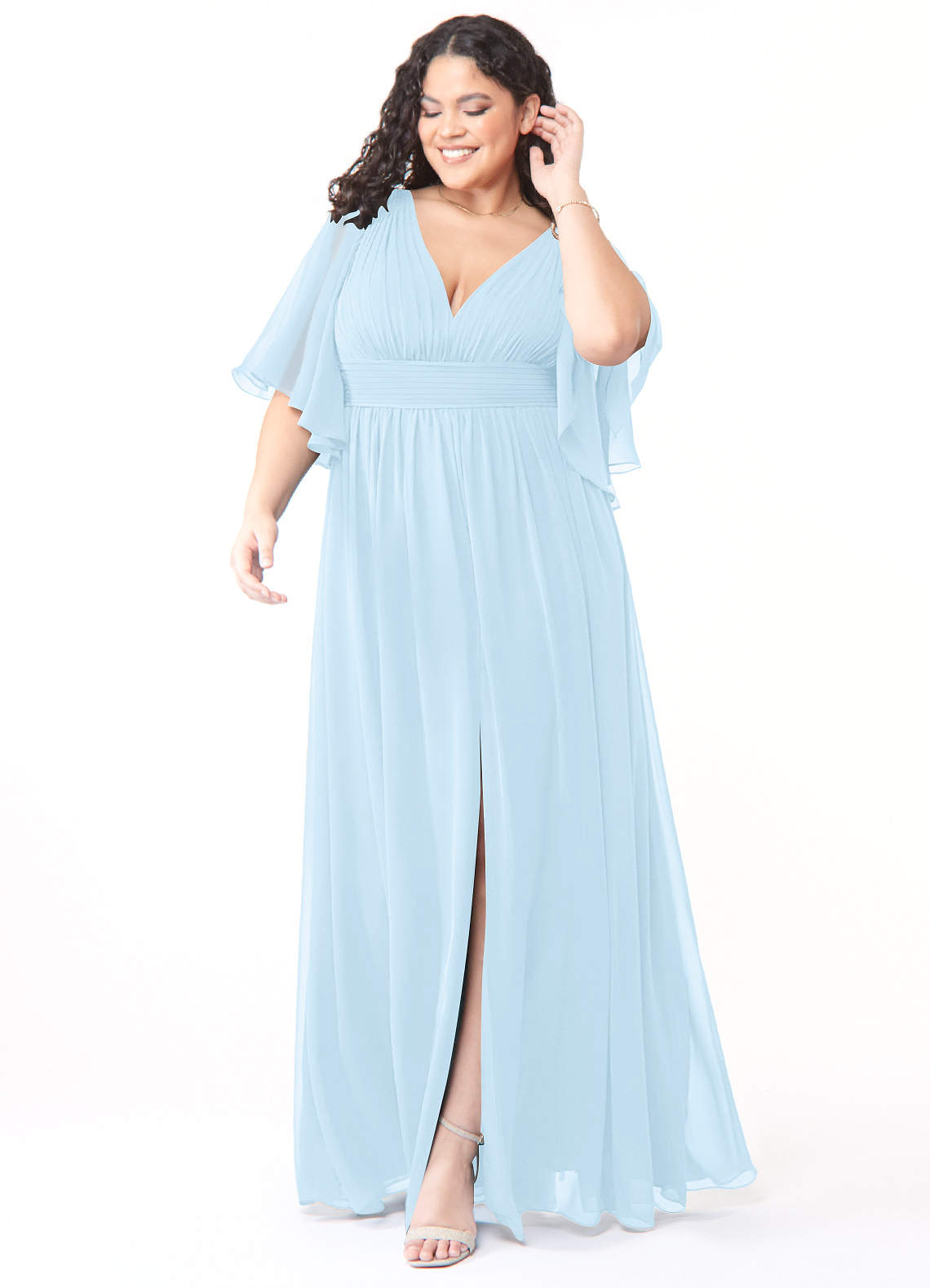 Azazie Temeka Bridesmaid Dresses Sky Blue A-Line Ruched Chiffon Dress image1