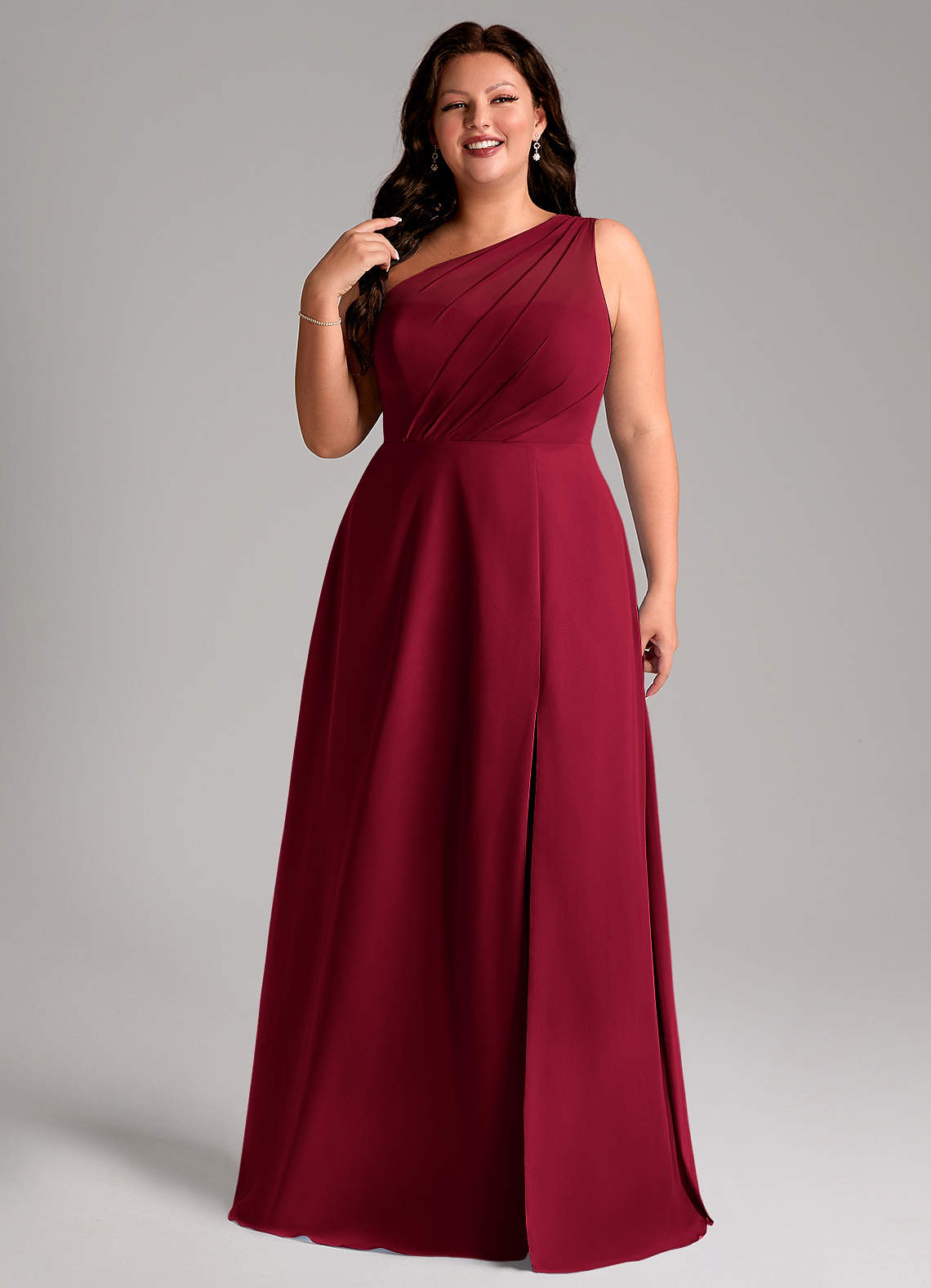 Azazie Phaedra Vestidos de madrinha de casamento Vestido Borgonha de Chiffon de Linha A com Um ombro image12