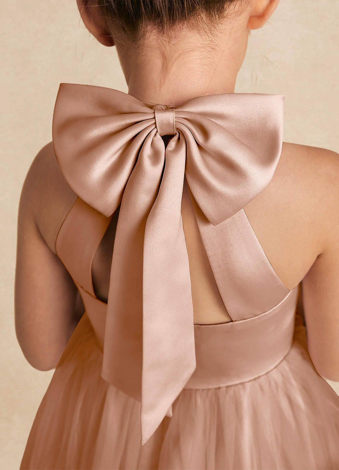Azazie Bev Flower Girl Dresses Champagne Rose A-Line Convertible Tulle Dress image4