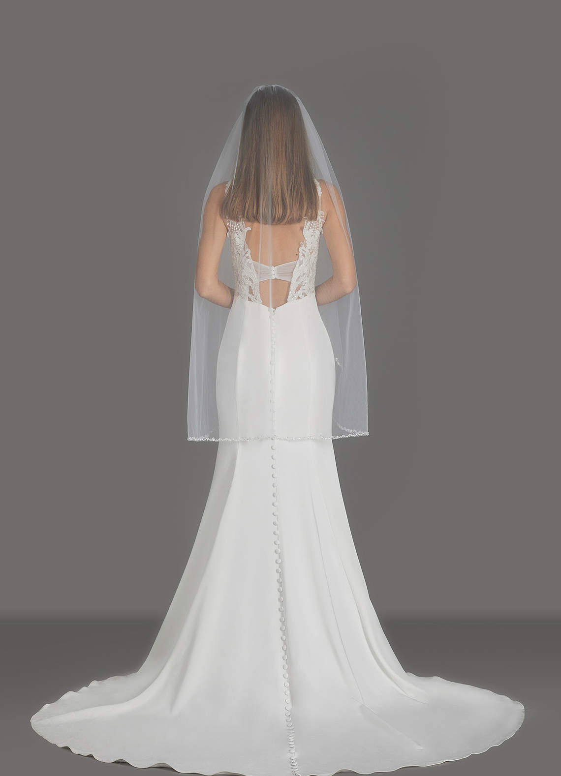 front Sheena Beads Fingertip Length Veil