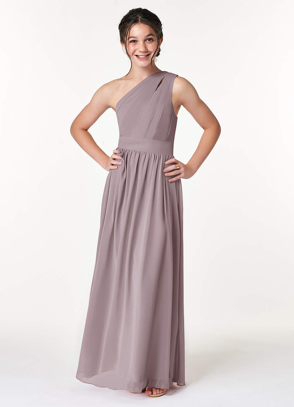 Azazie Molly A-Line Pleated Chiffon Floor-Length Junior Bridesmaid Dress image1