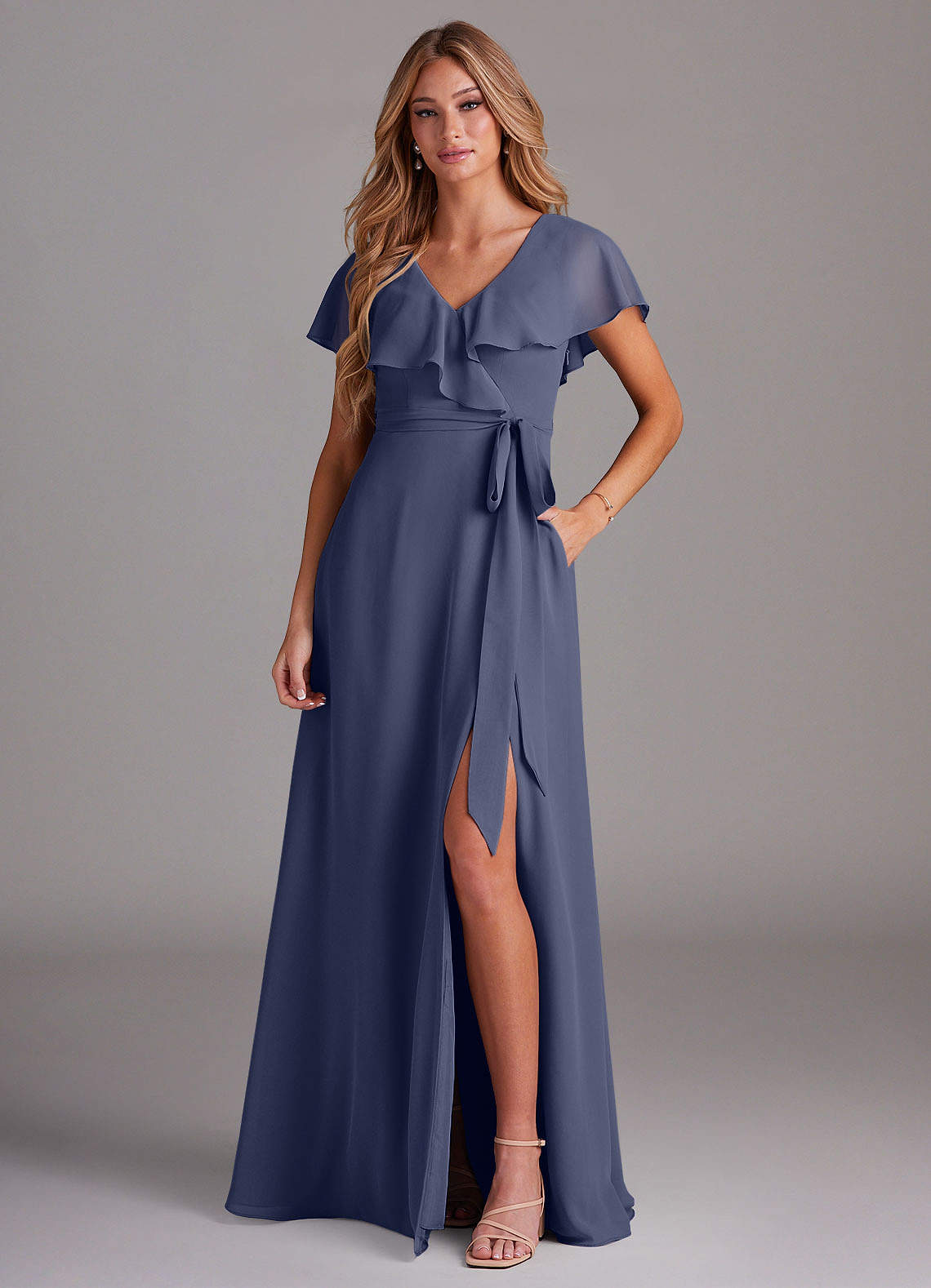 princess polly baby blue dress Azazie Bridesmaid Dress Review: Style Agustina (Steel Blue) main image 0