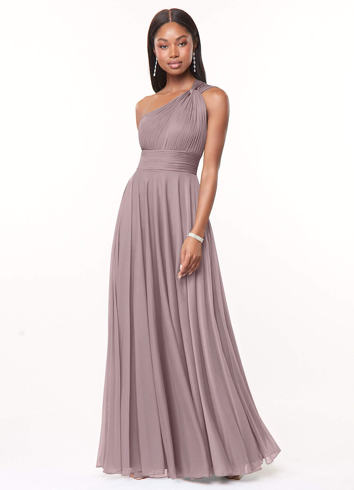 Azazie Charlize Bridesmaid Dresses Dusk A-Line One Shoulder Mesh Dress image1