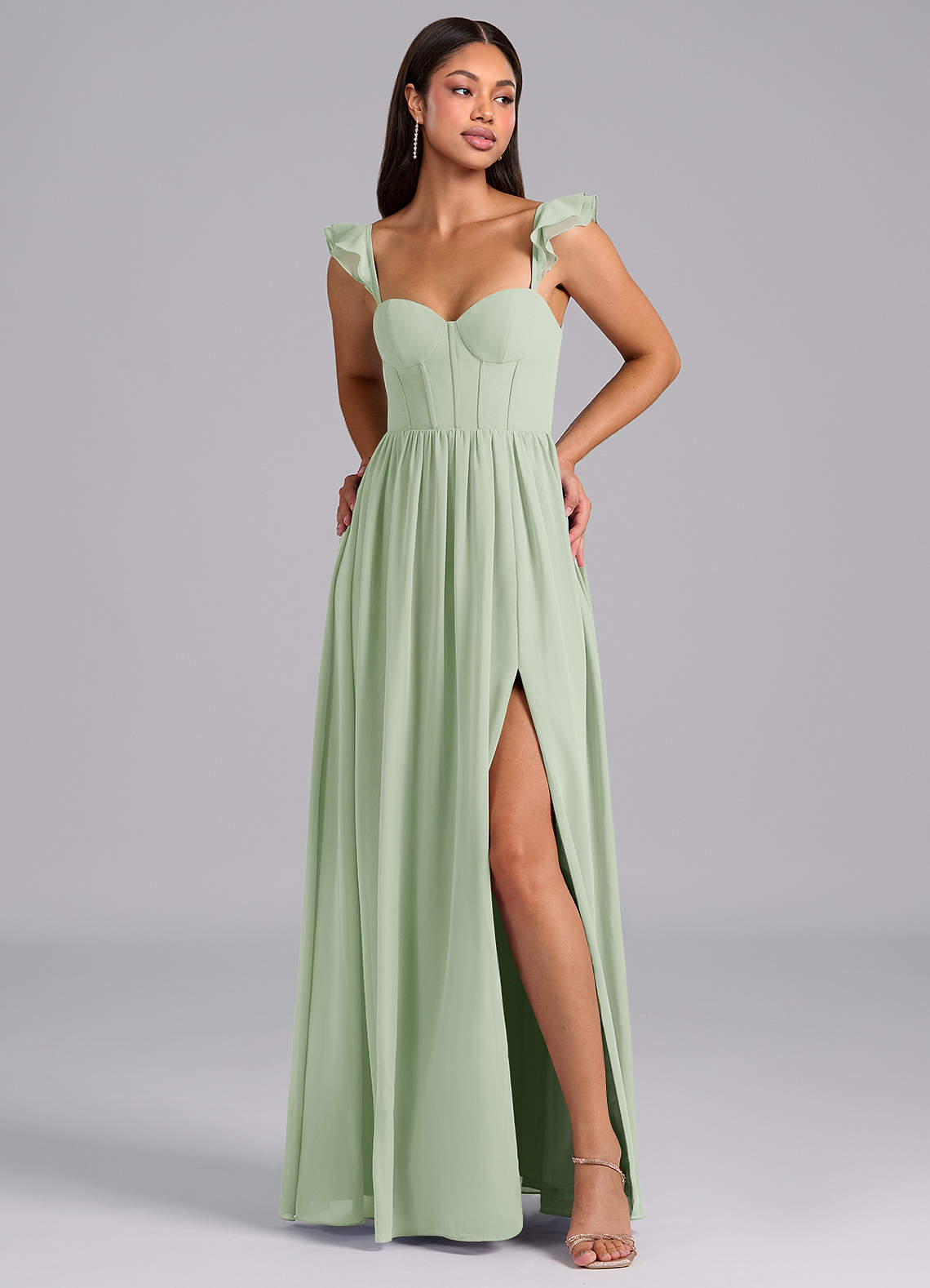 Azazie Denisse Bridesmaid Dresses Dusty Sage A-Line Ruched Chiffon Dress image1