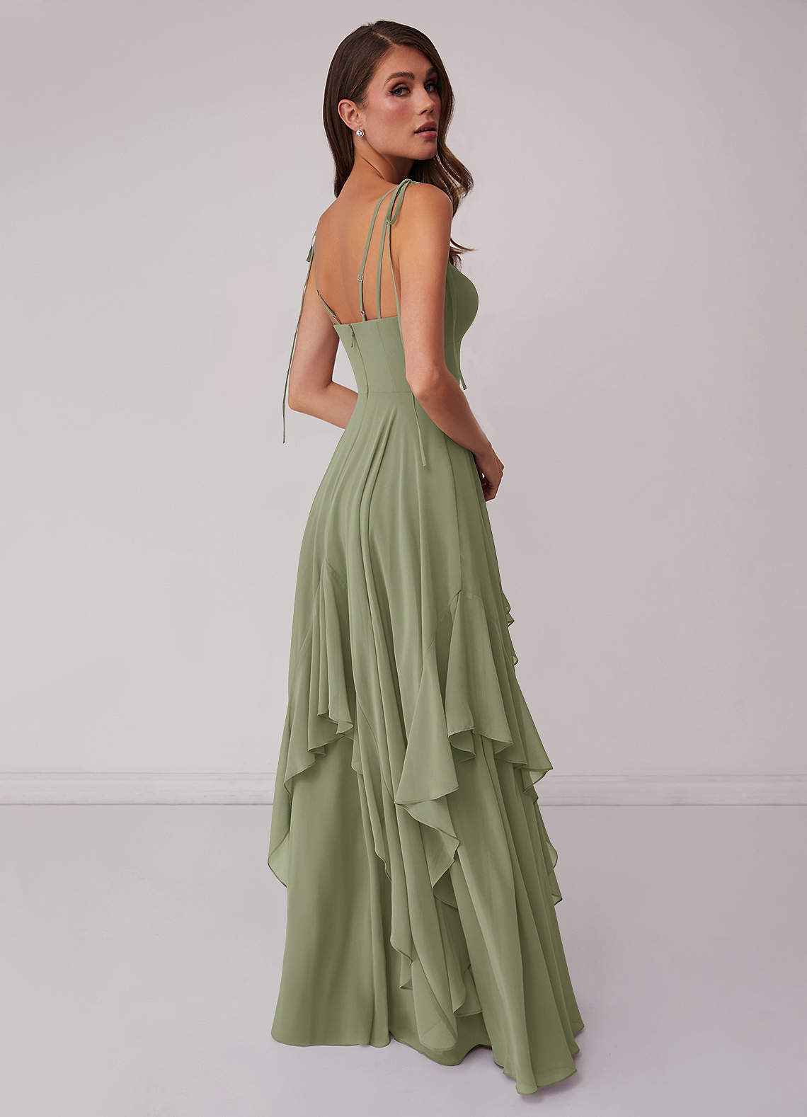 A-line V-neck Chiffon Tiered Skirt Dresses Lilac