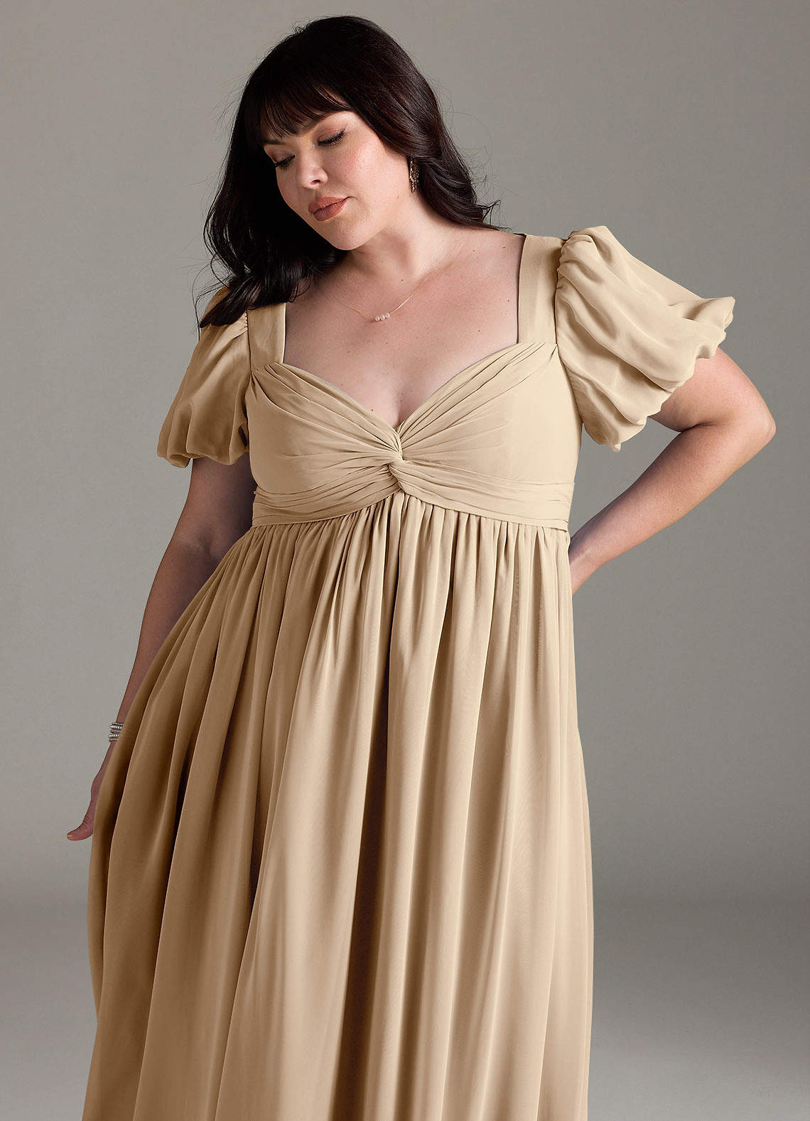 Azazie Madisynn Robes de demoiselle d'honneur de maternité Robe Arc Longueur ras du sol Mousseline de soie image8