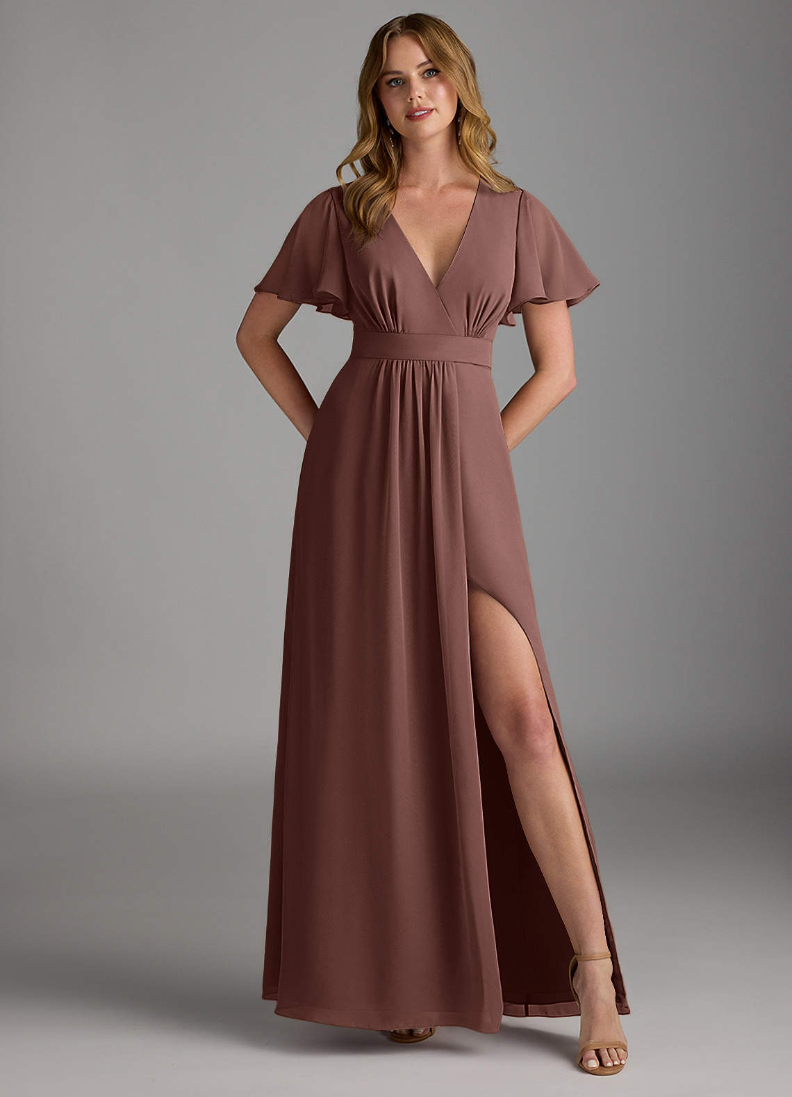 Azazie Zaniah Bridesmaid Dresses Espresso A-Line Chiffon Dress image1