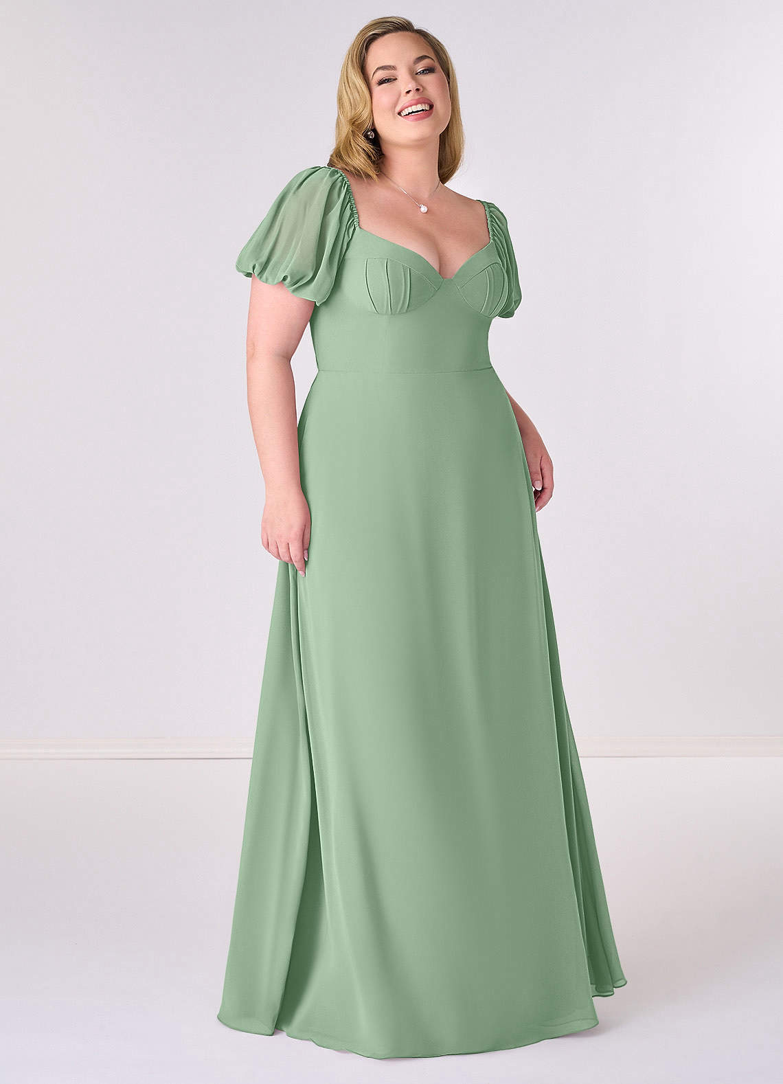 Barbie ♥ Azazie Bridesmaid Dresses Matcha A-Line Pleated Chiffon Dress image6