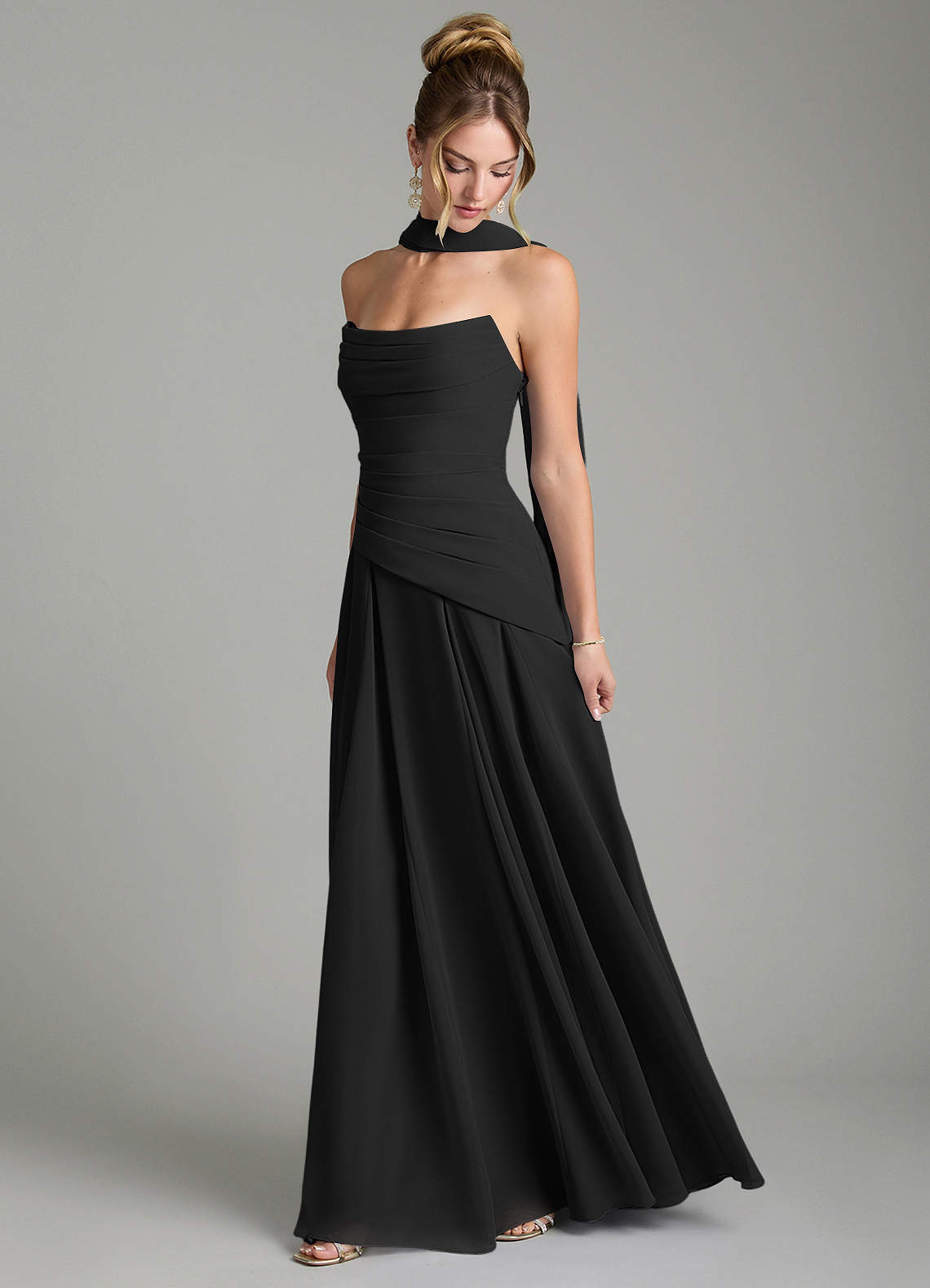 Azazie Gabriela Bridesmaid Dresses Black A-Line Corset Chiffon Dress image3