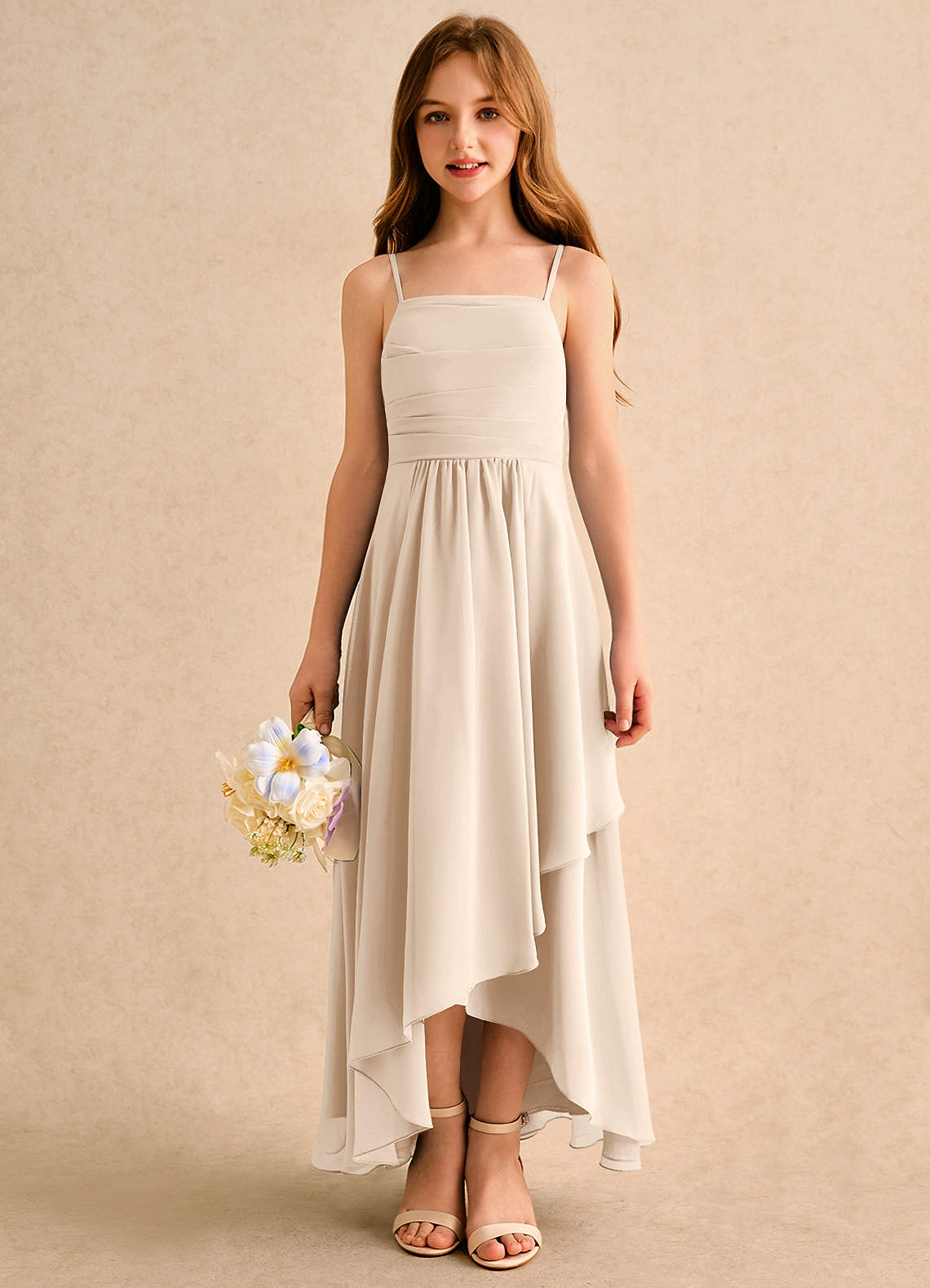 Azazie Twilight Dance Girls Formal Flower Girl Dresses White Alabaster A-Line Pleated Chiffon Dress image2