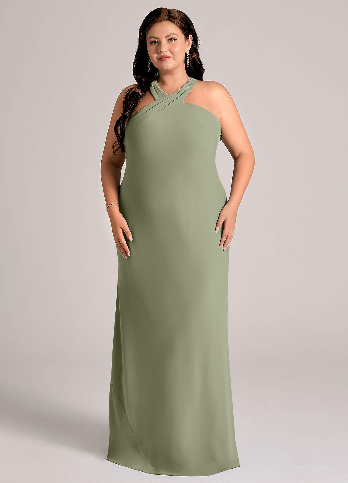 Azazie Doretta Abiti da Damigella Abito Sirena in Chiffon Plissettato Pistacchio image1