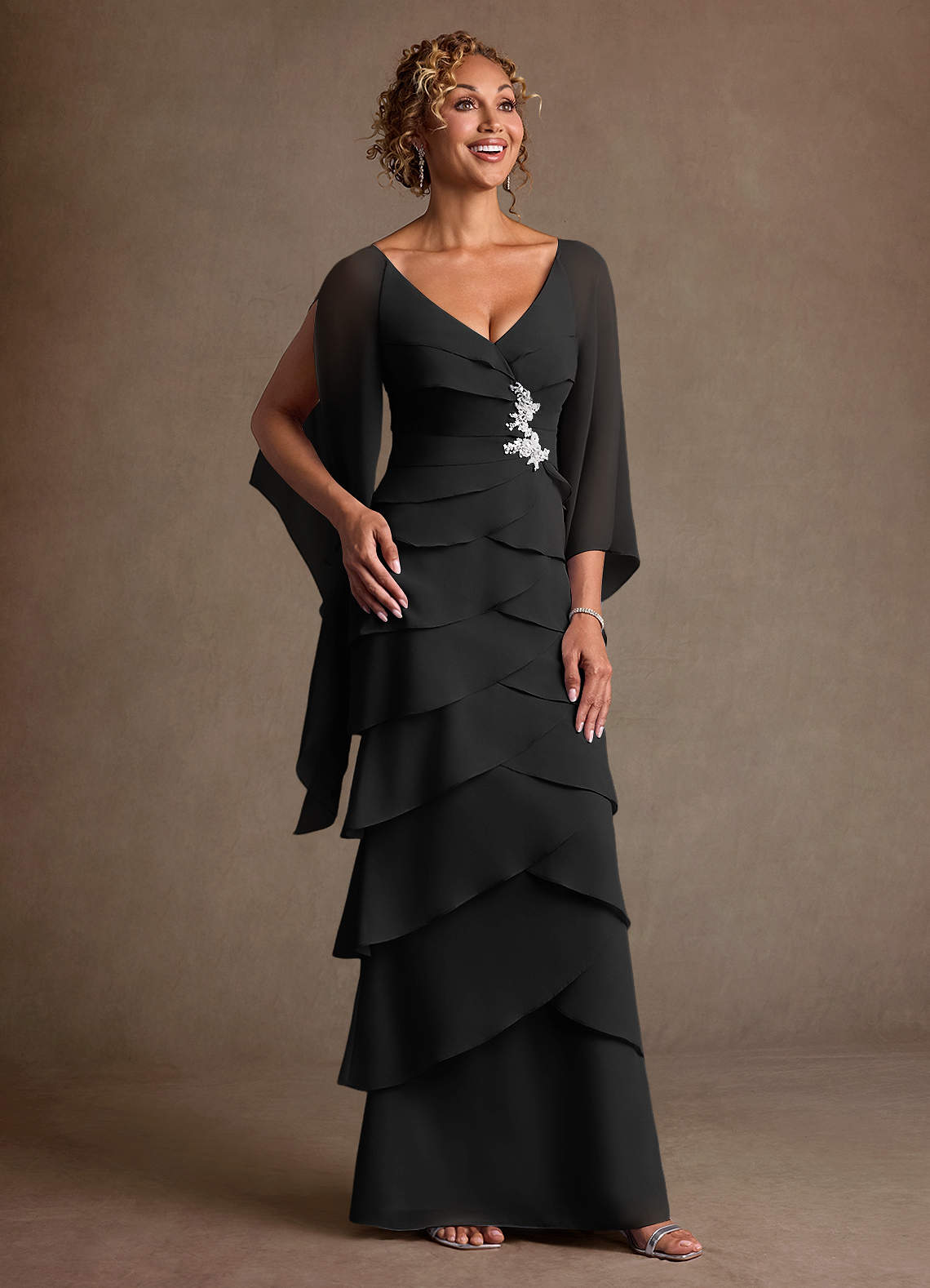 chinese dress ladies Otna Ruffle Detail Chiffon Maxi Dress in Black