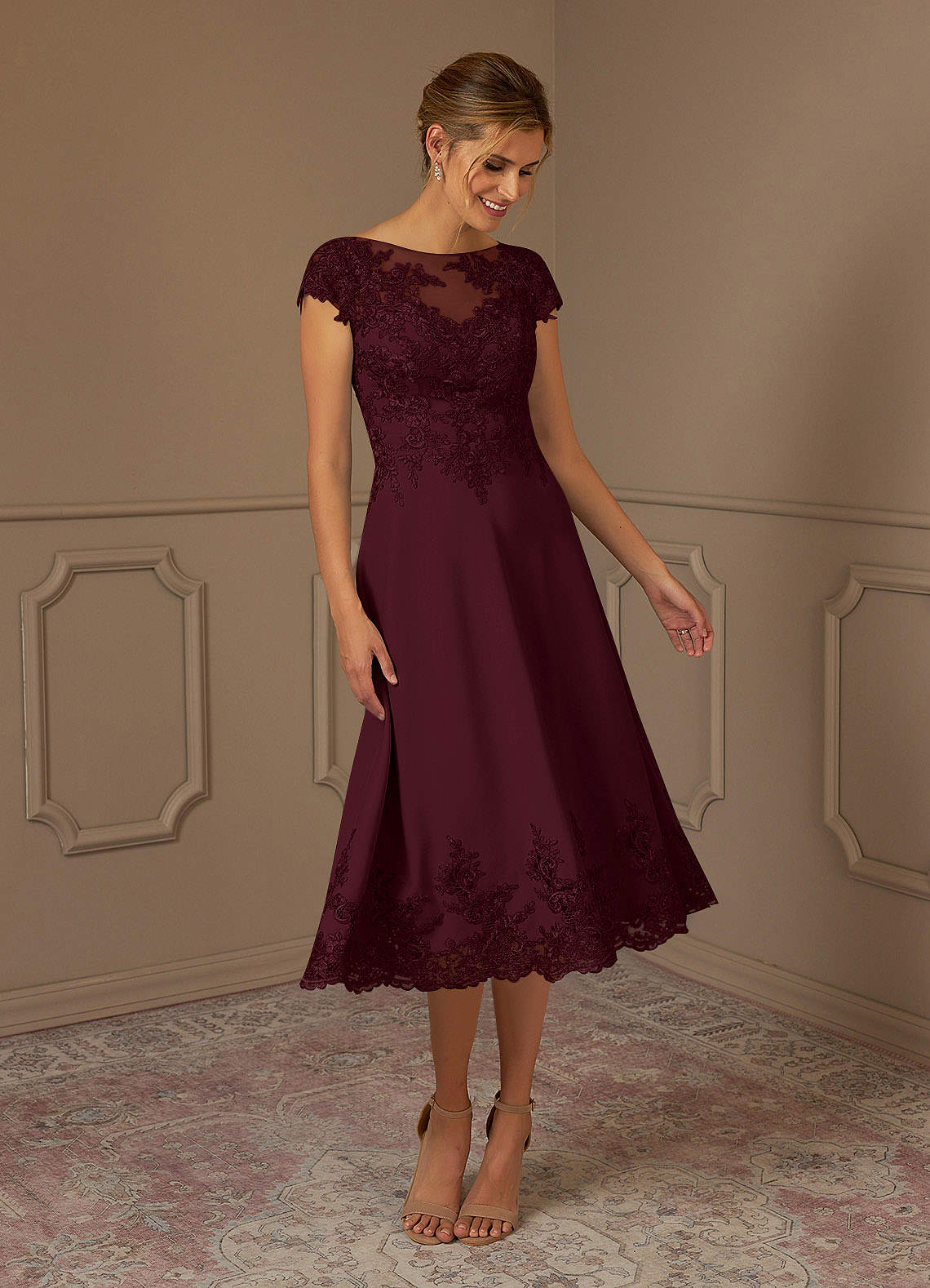 Azazie Terrano Mother of the Bride Dresses Cabernet A-Line Scoop Lace Dress image1