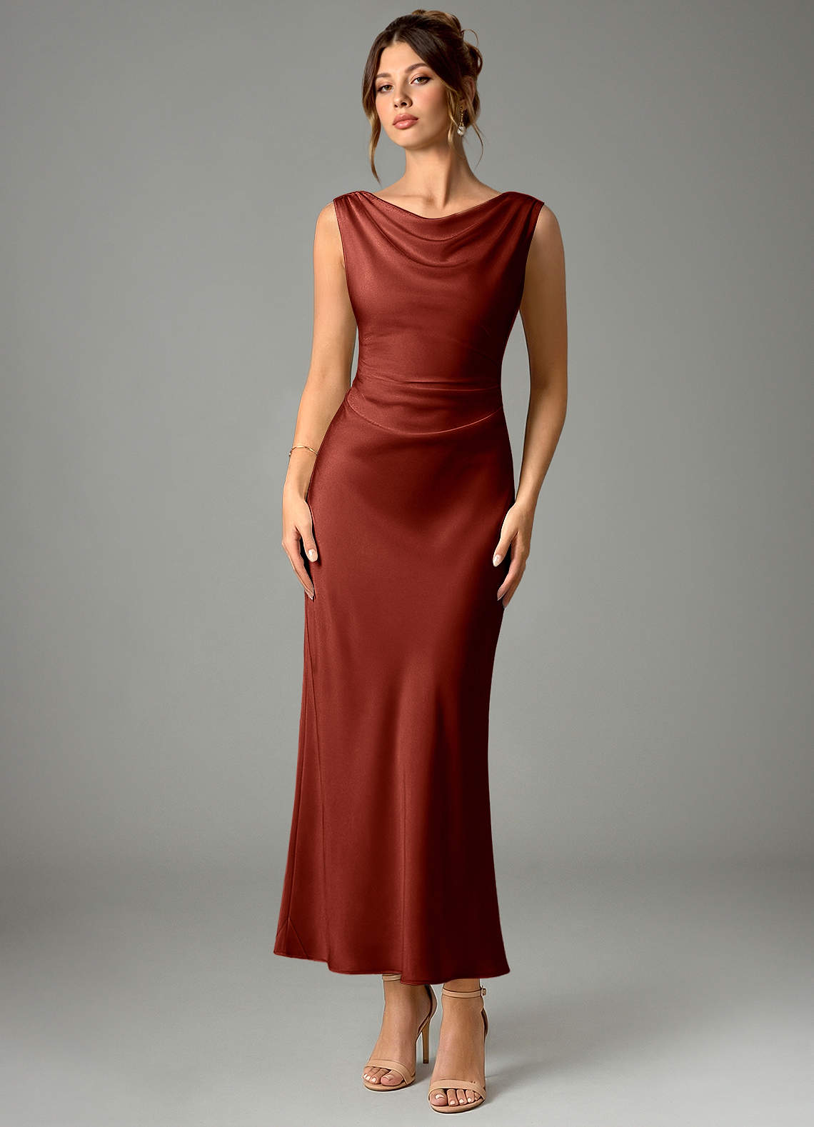 terracotta satin dress KissProm One-Shoulder Ruched Sheath Bridesmaid in Terracotta, / 0 Available in Terracotta 20 Terracotta and Rust Bridesmaid