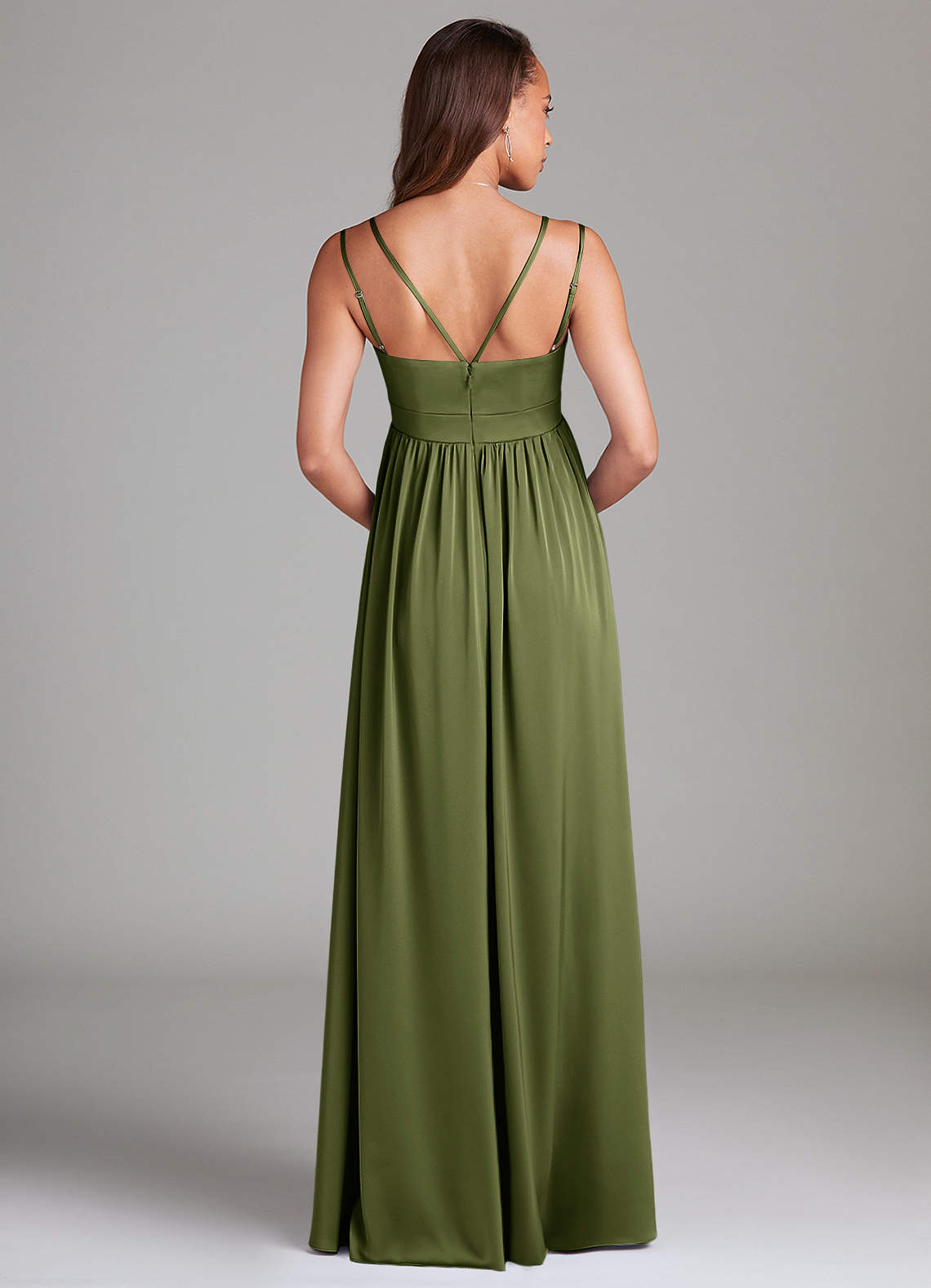 Azazie Emree Maternity Bridesmaid Dresses A-Line Stretch Satin Floor-Length Dress with Pockets image1