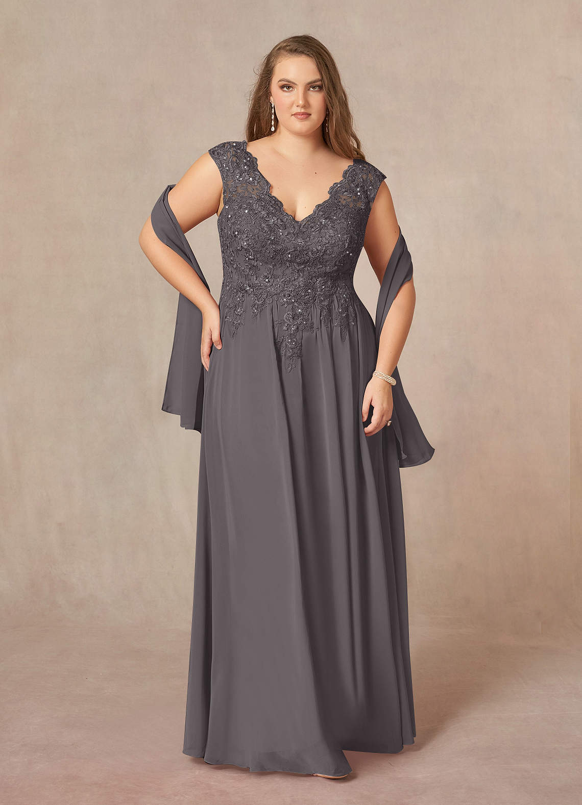 Azazie Amethyst Mother of the Bride Dresses Steel Grey A-Line V-Neck Sequins Chiffon Dress image1