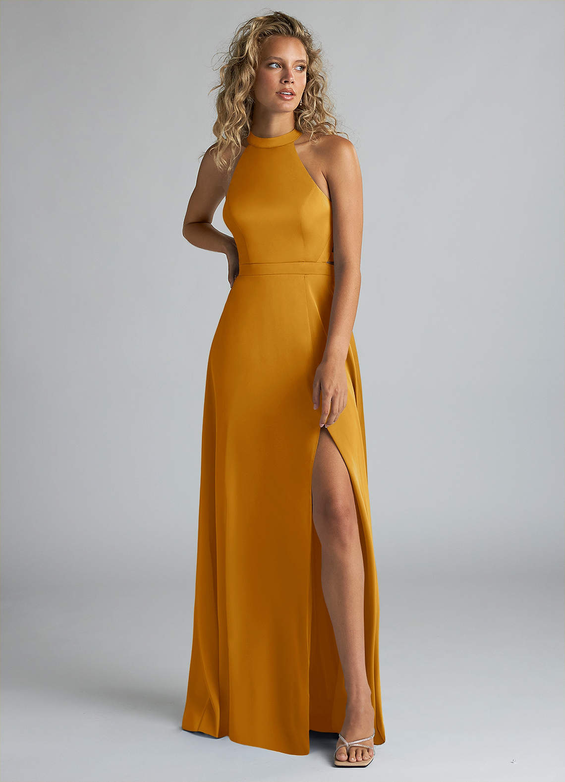 yellow brown bridesmaid dresses Gold V Neck Long Bridesmaid Dress with Slit  FancyVestido