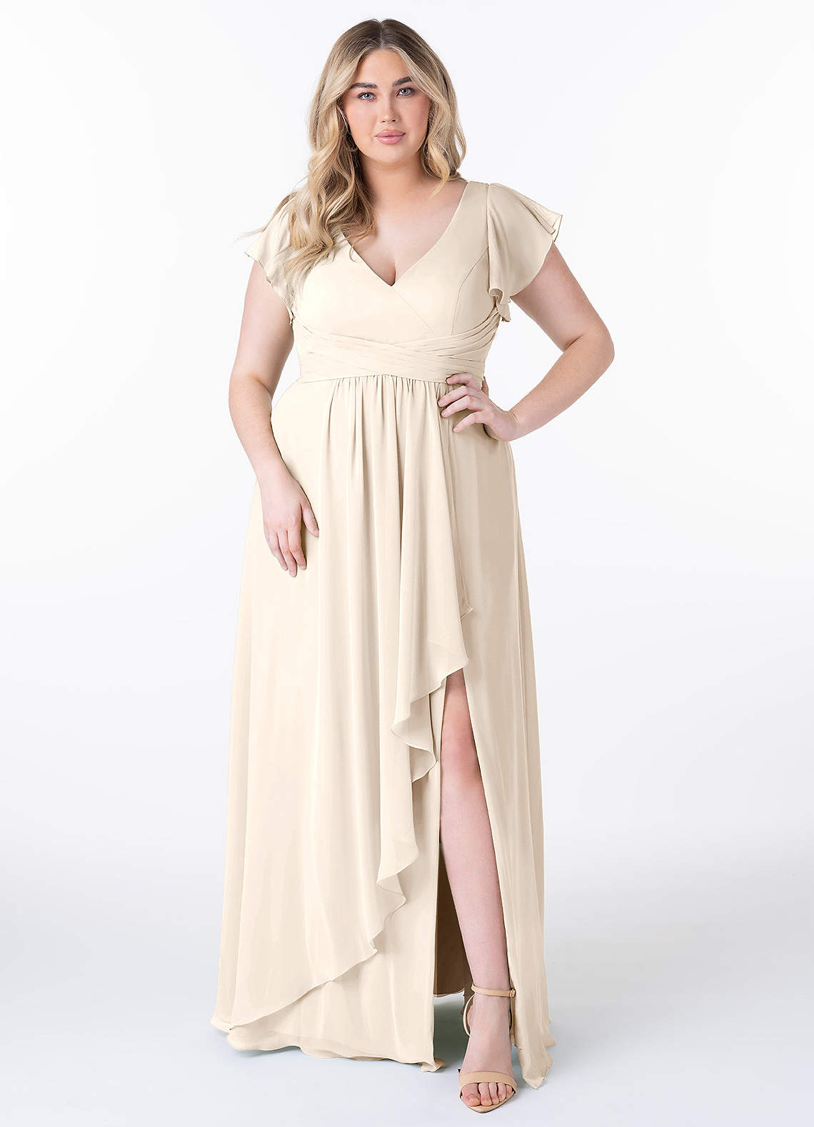 Azazie Omari Vestidos de damas de honor Vestido Alabastro Blanco de Gasa de Línea A image1