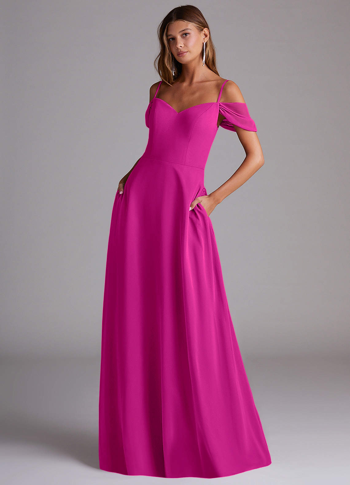 Azazie Marley Bridesmaid Dresses Fuchsia A-Line Off the Shoulder Chiffon Convertible Dress image1