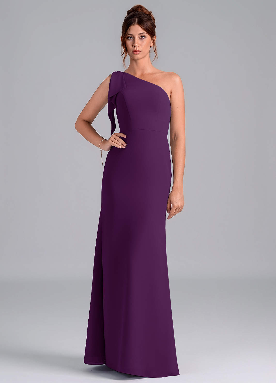 Azazie Rinna Bridesmaid Dresses Grape Mermaid One Shoulder Chiffon Dress image1
