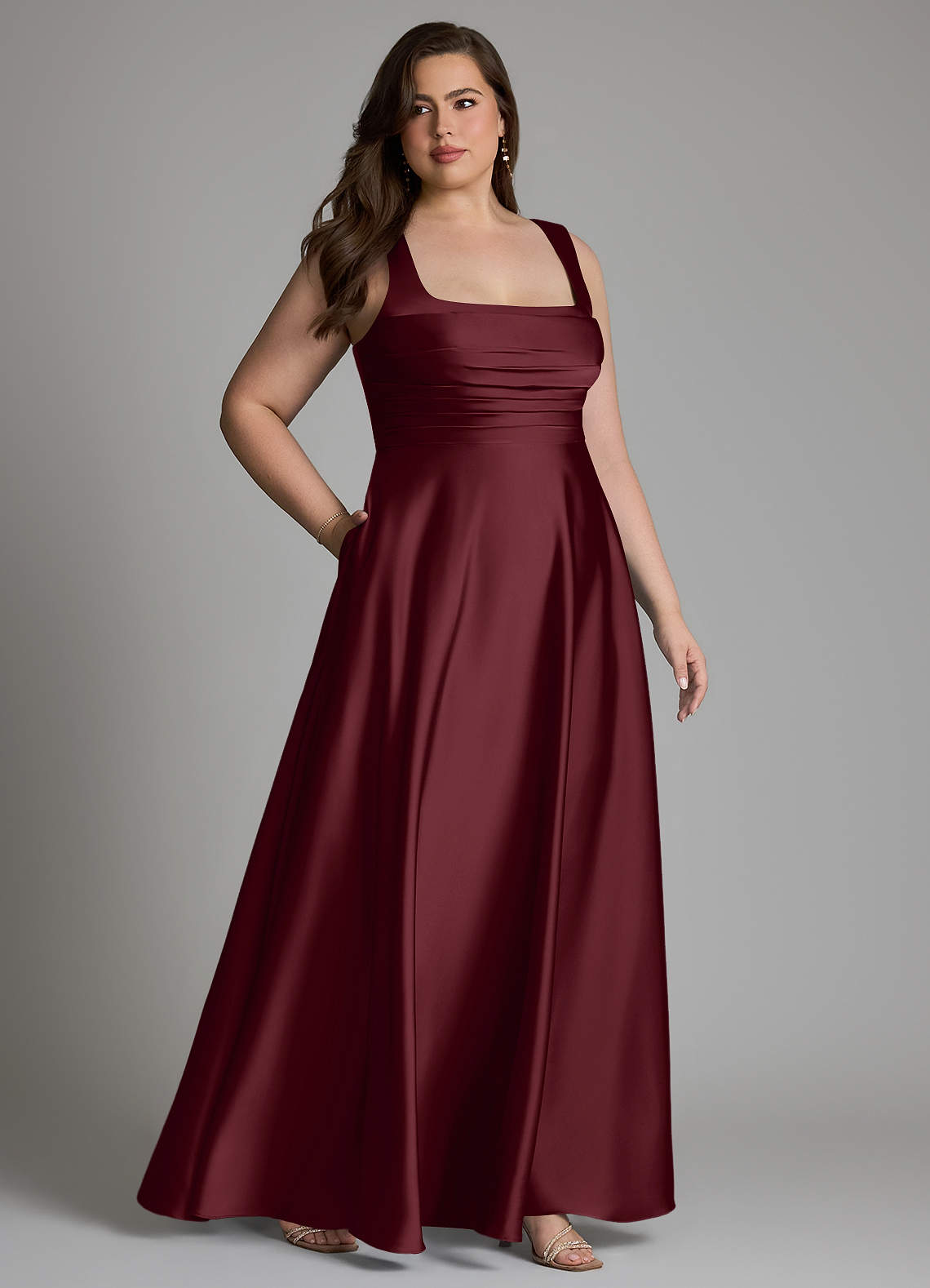 Azazie Azaria Bridesmaid Dresses Cabernet A-Line Corset Stretch Satin Dress image10