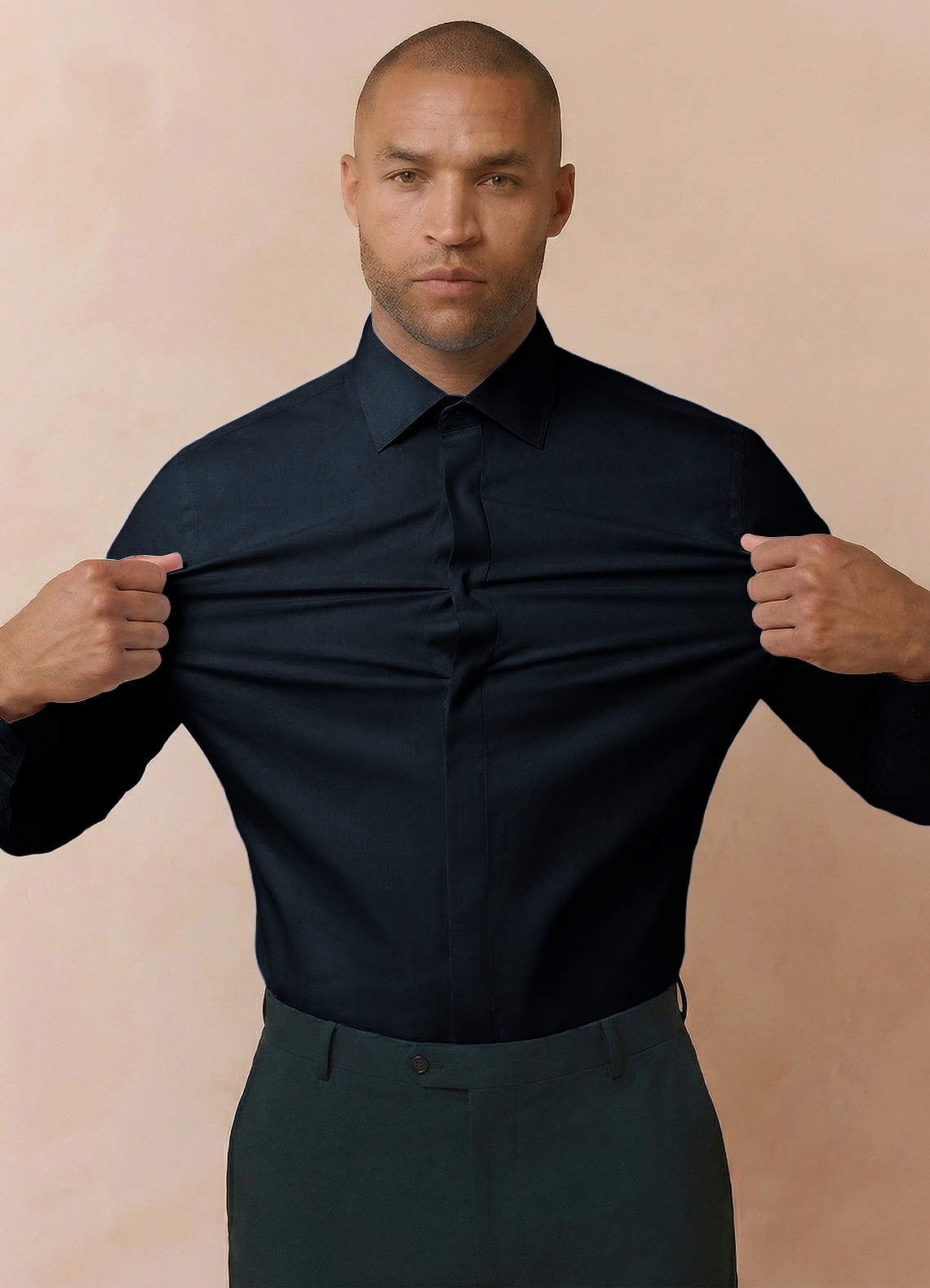 front Noah Navy Blue Performance Stretch Dress Shirt