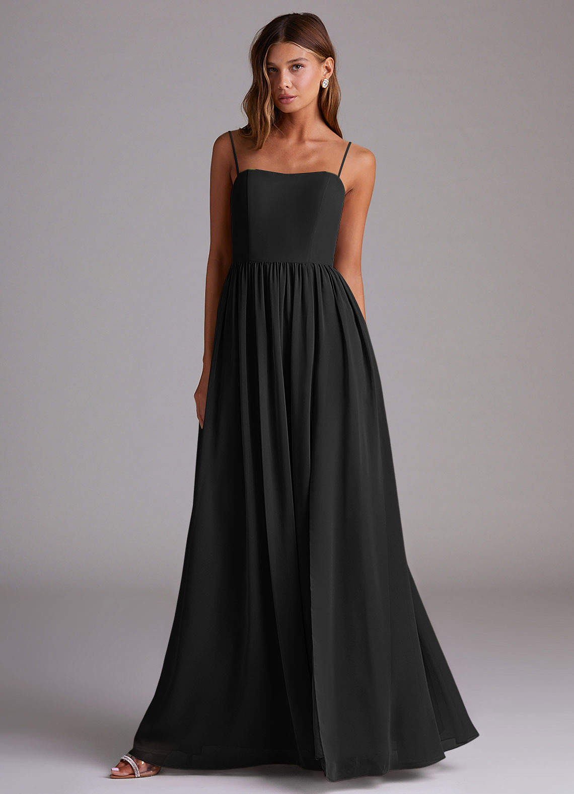 Azazie Calianna Brudtärnklänningar Klä av A-Linje i Chiffong Av axeln Svart Konvertibel image3