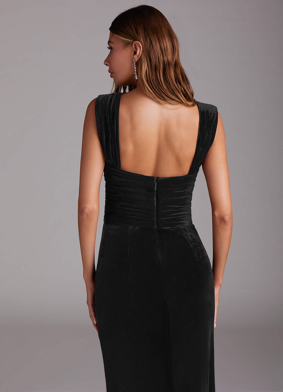 Azazie Genesis Bridesmaid Dresses Black Sheath Pleated Velvet Dress image4