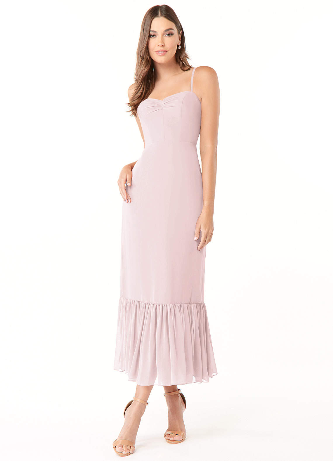 Azazie Justina Jurken voor bruidsmeisjes Jurk van Chiffon met A-Lijn Sweetheart Halslijn Blozend Roze image1