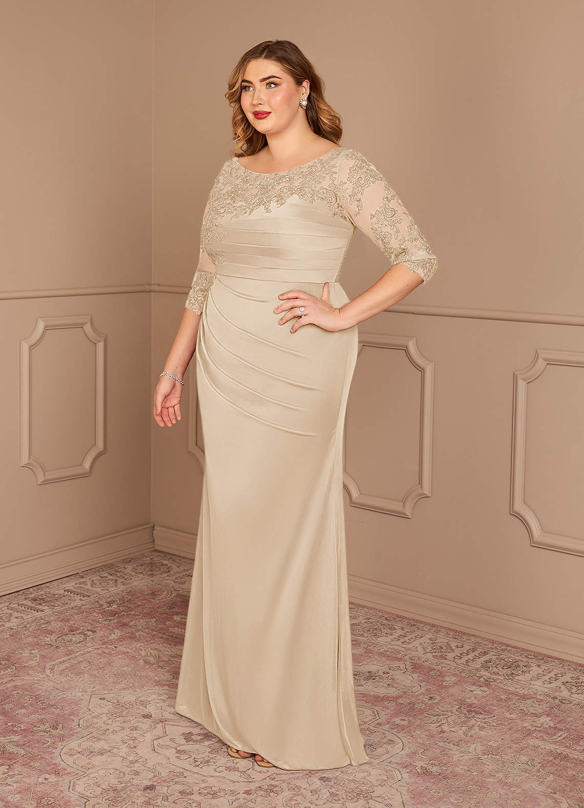Azazie Alisondra Mother of the Bride Dresses Champagne Sheath Scoop Lace Lace Dress image8