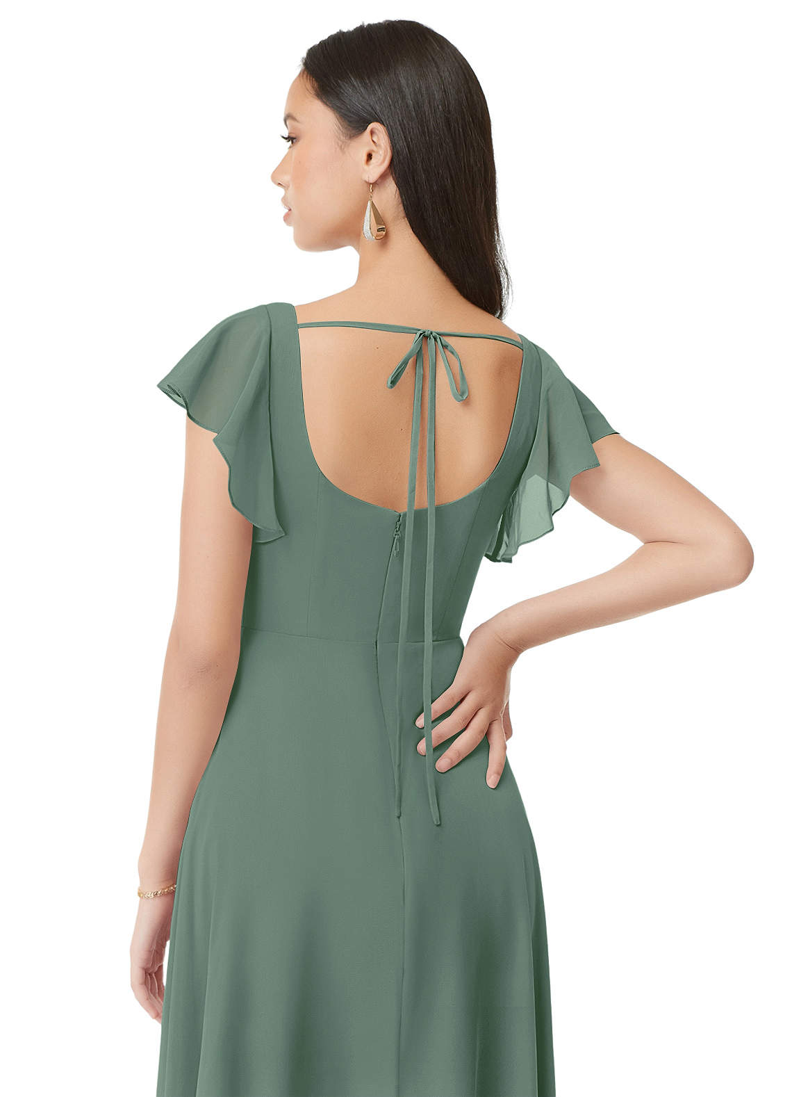 Azazie Bondi Bridesmaid Dresses Eucalyptus A-Line Ruched Chiffon Dress image4
