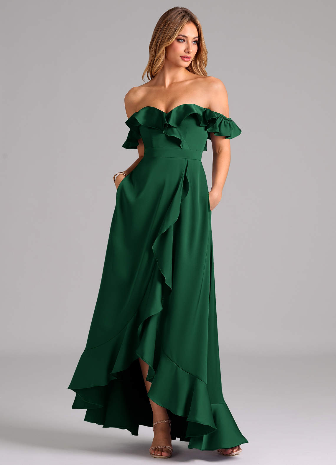 Azazie Lyra Dark Green Stretch Satin Bridesmaid Dresses | Azazie Azazie Lyra Dark Green Stretch Satin Bridesmaid Dresses | Azazie