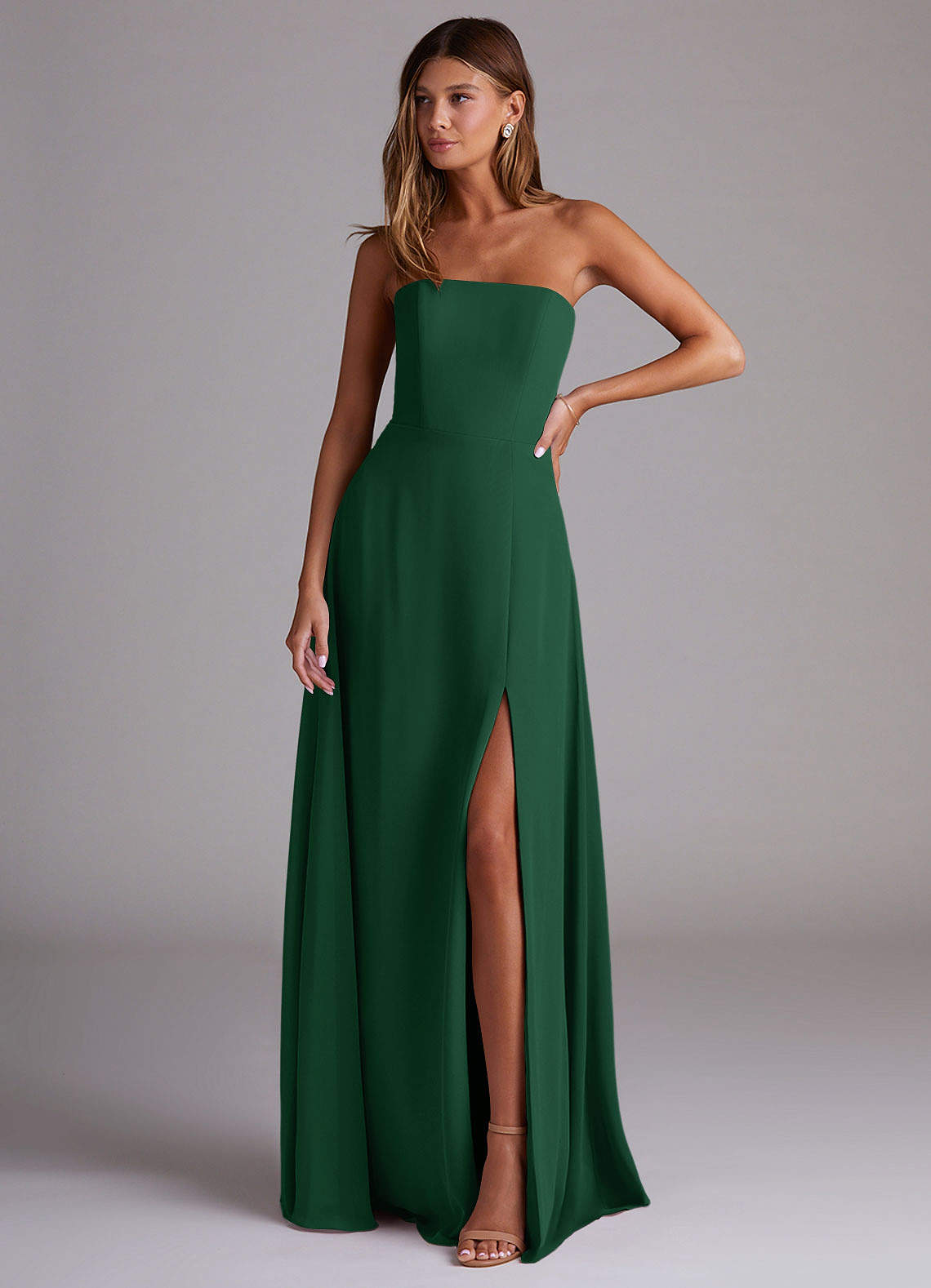 Azazie Wren Bridesmaid Dresses Dark Green A-Line Side Slit Chiffon Convertible Dress image1