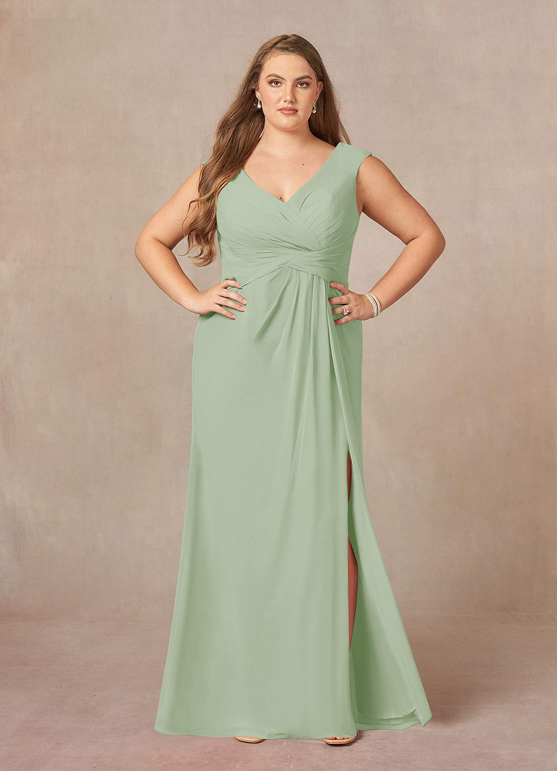 A-line Floor-Length Chiffon Pleated Dress Dusty Sage main image 1