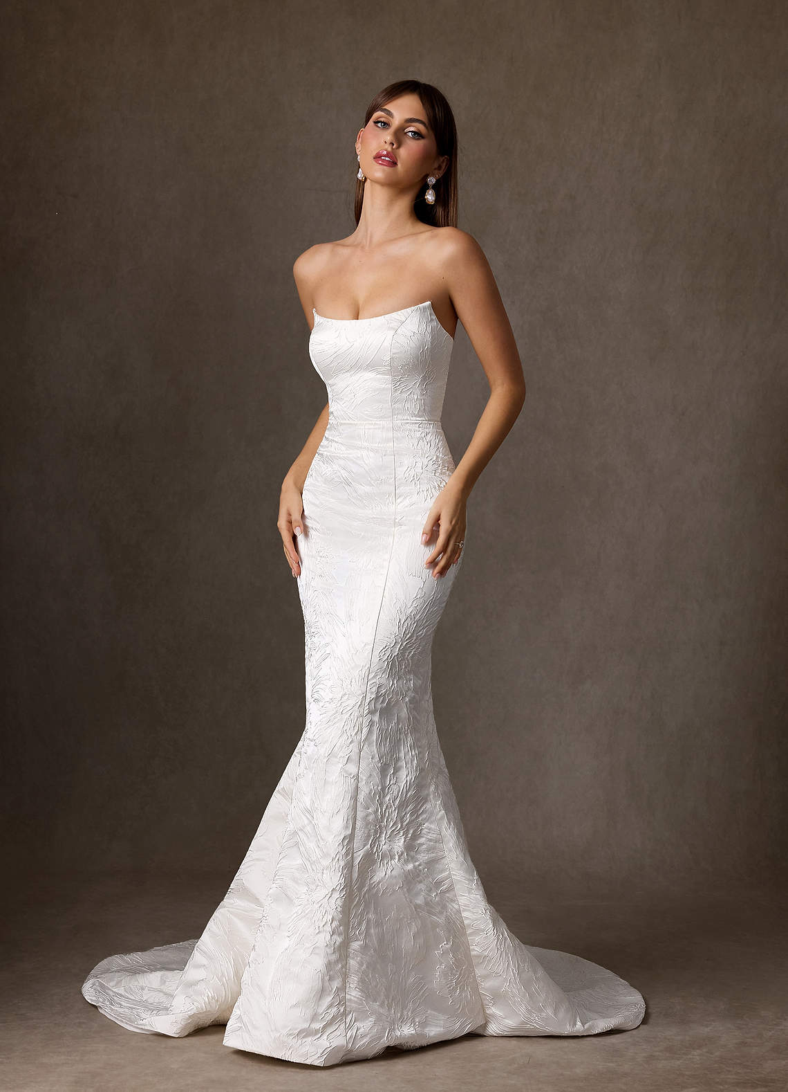 Azazie Serephina Wedding Dresses Diamond White Mermaid Strapless Floral Jacquard Dress image3