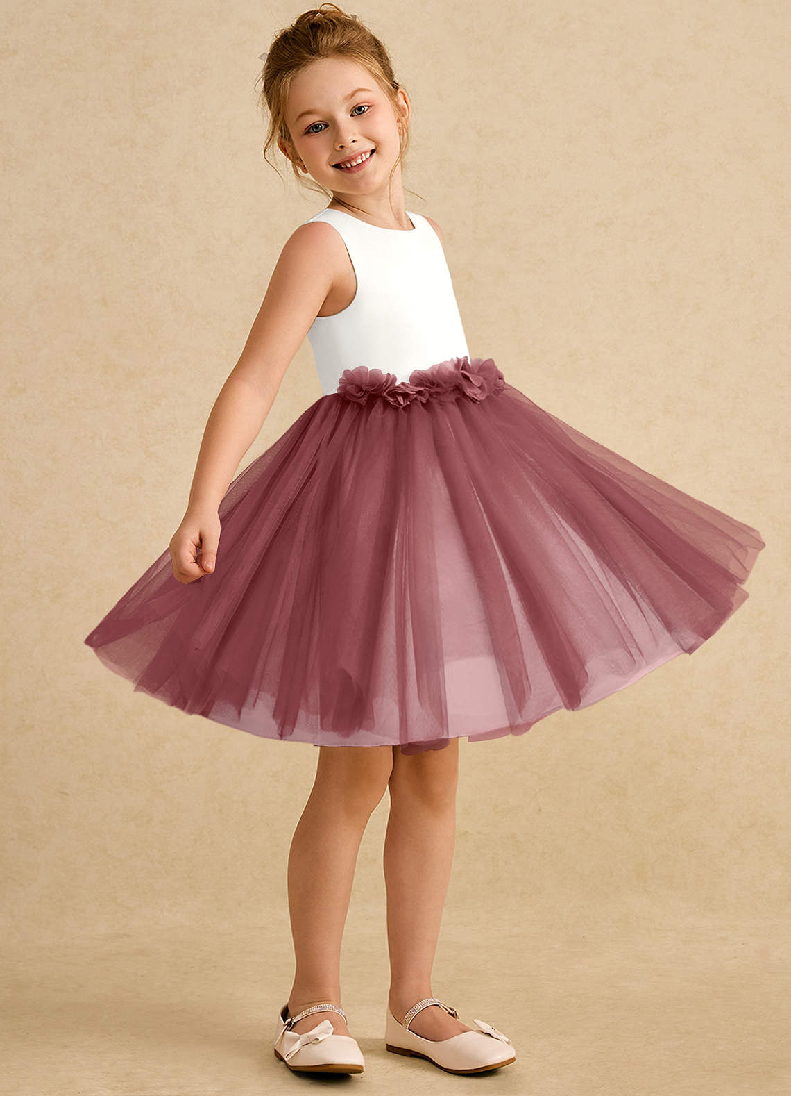 Azazie Louisa Blumenmädchenkleider A-Linie ärmellos Tüll Kleid Elfenbein Amethyst image2