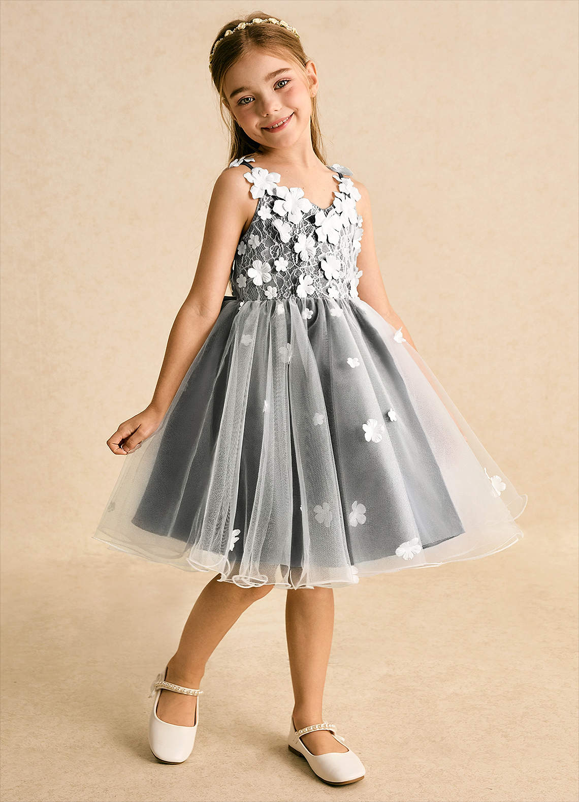 Azazie Junebug Robe Demoiselle D'honneur Fillette Robe Princesse en Tulle Dentelle Ivoire Noir image1