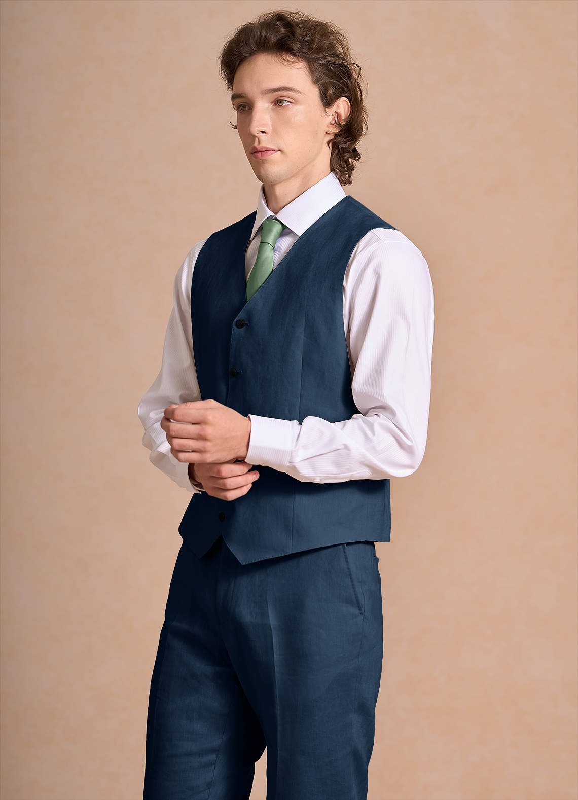 front Harrison Dark Navy 100% Linen Suit Vest