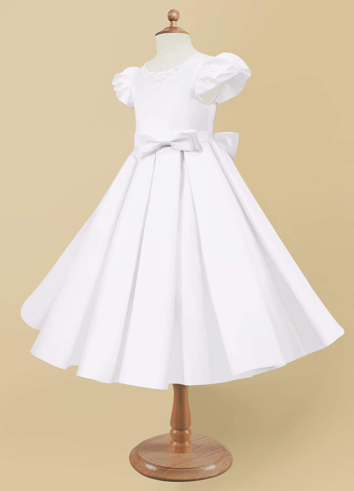 Azazie Jewel Venta final Vestido de Blanco de Satin Mate de Corte Princesa con Plisado image5