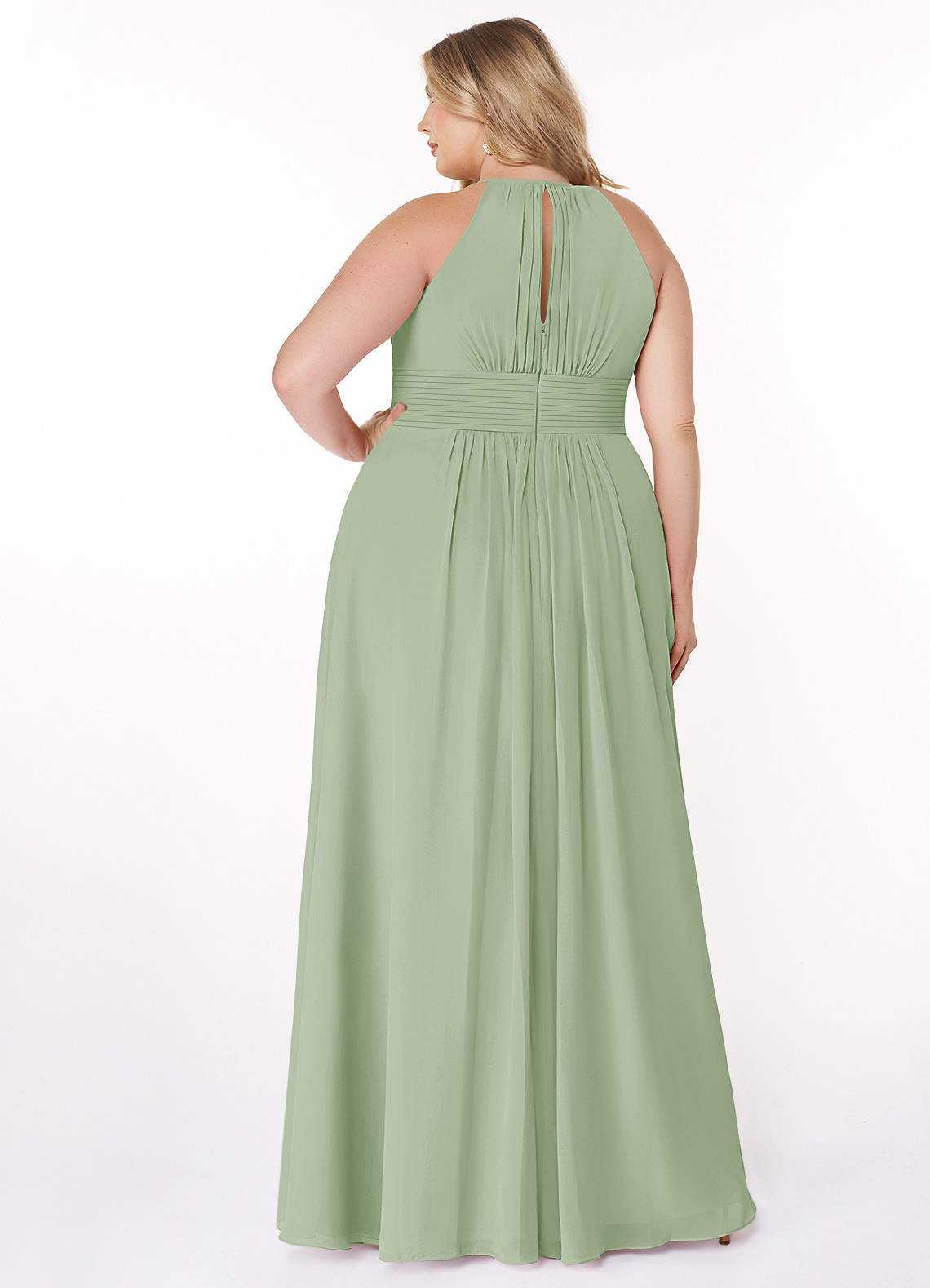 Azazie Bonnie Bridesmaid Dresses Dusty Sage A-Line Keyhole Ruched Chiffon Dress image6