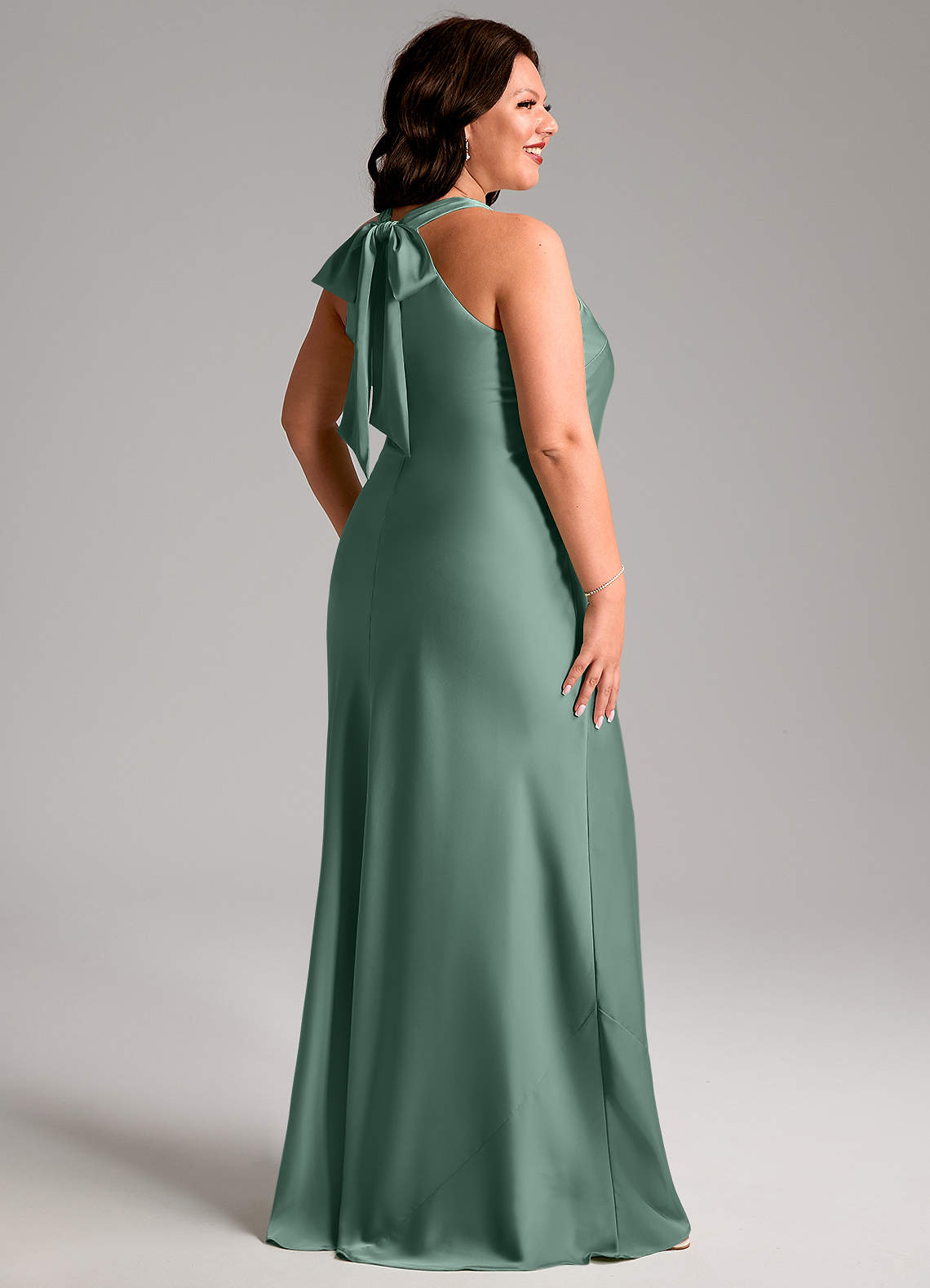 Azazie Doretta Bridesmaid Dresses Eucalyptus Mermaid Pleated Stretch Satin Dress image8