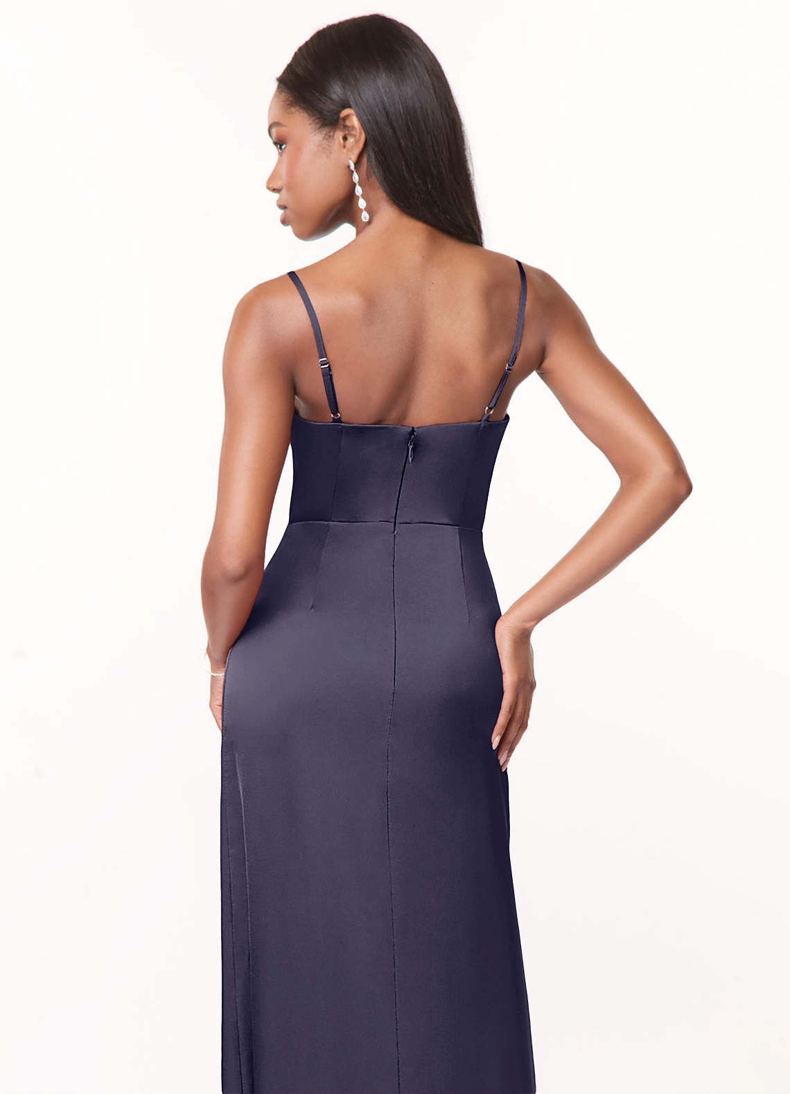 Azazie Maci Bridesmaid Dresses Stormy A-Line V-Neck Pleated Stretch Satin Dress image3
