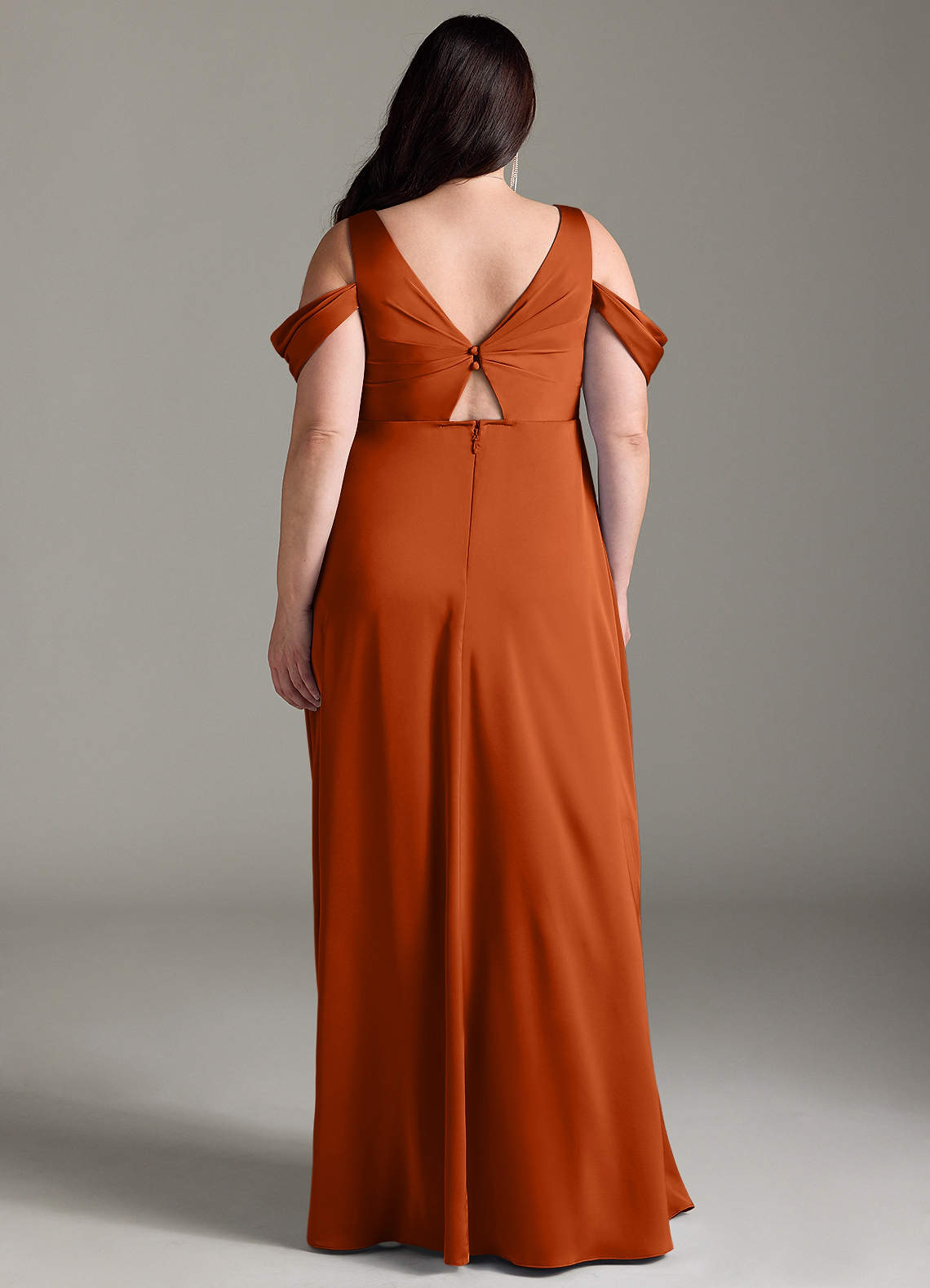 Azazie Rhea At-home Try On Dresses A-Line Off-The-Shouler Pleated Stretch Satin Floor-Length Dress image8