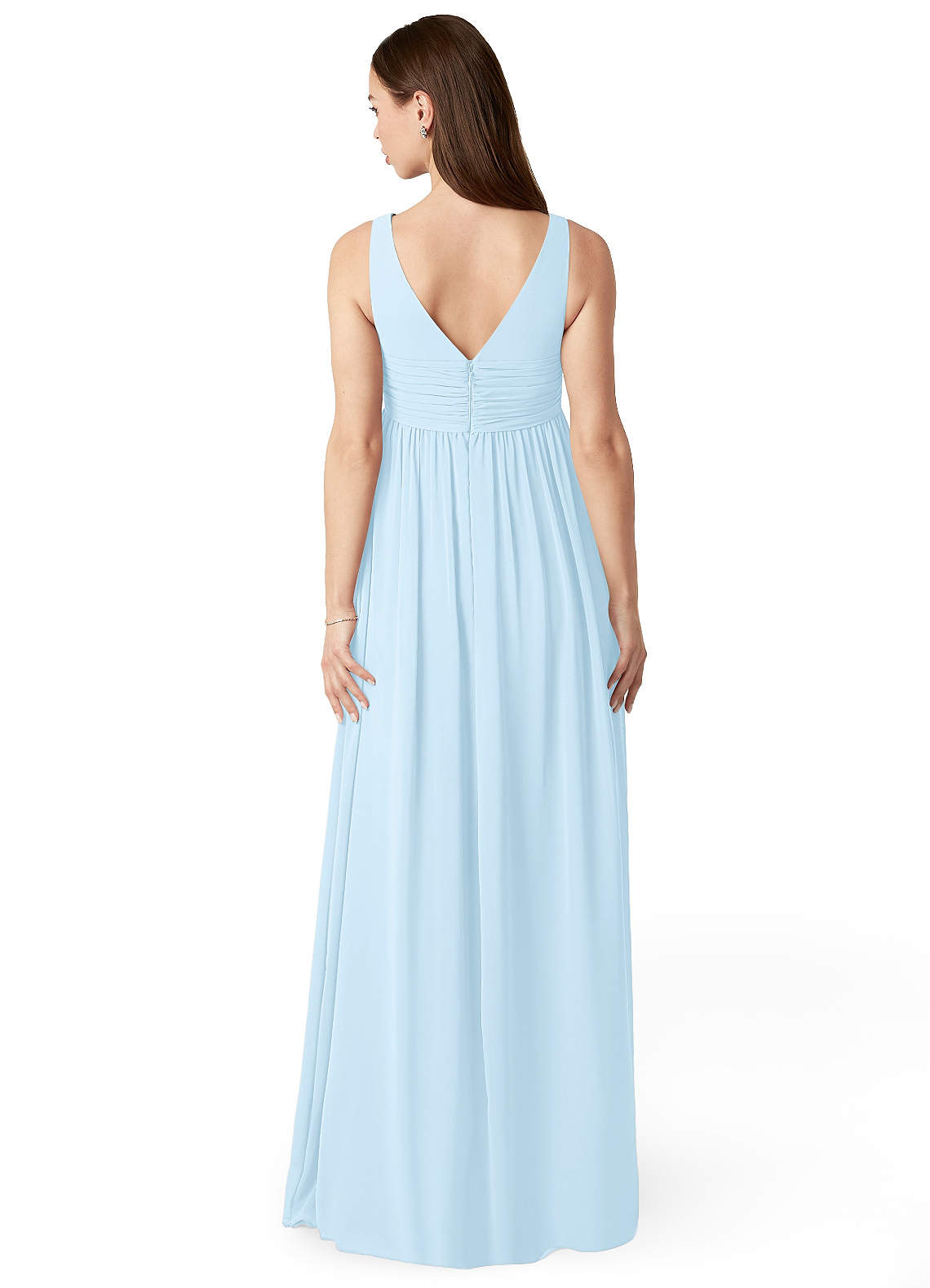 Azazie Yetta Maternity Bridesmaid Dresses A-Line V-Neck Gathered Chiffon Floor-Length Dress image1