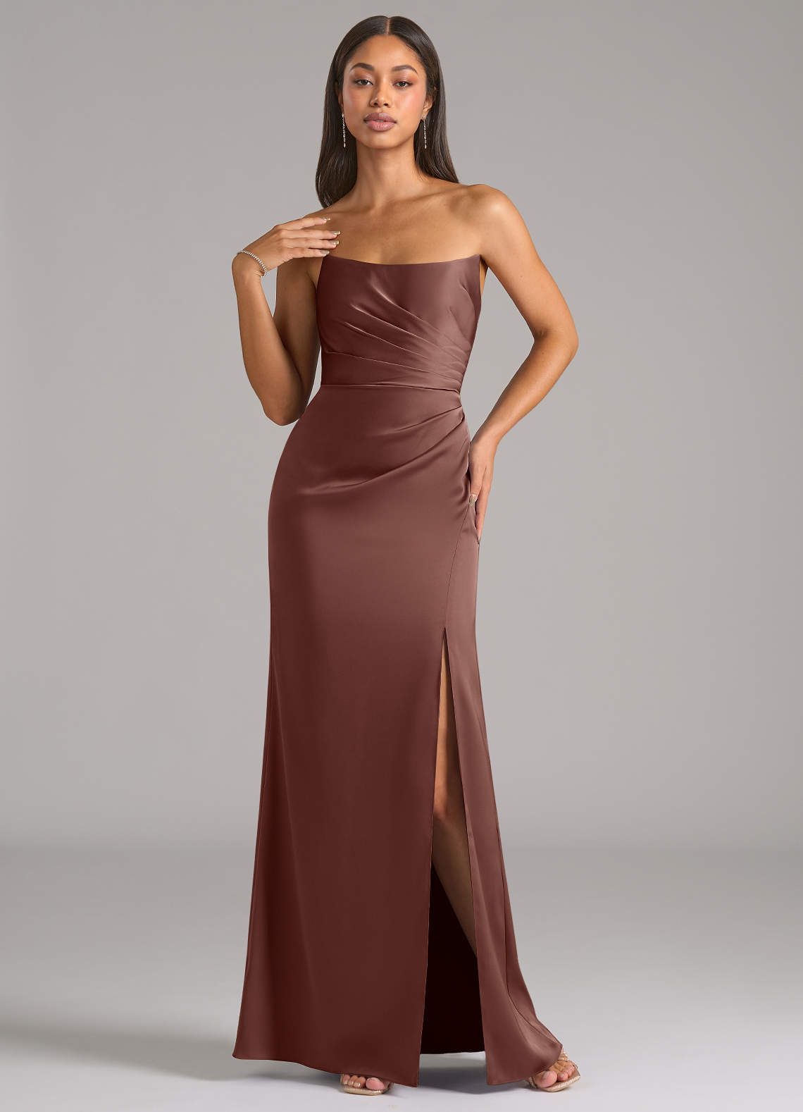 Azazie Marla Kjoler til hjemmeprøvning Skede Stropløs Stræk satin Gulv-længde Kjole image2