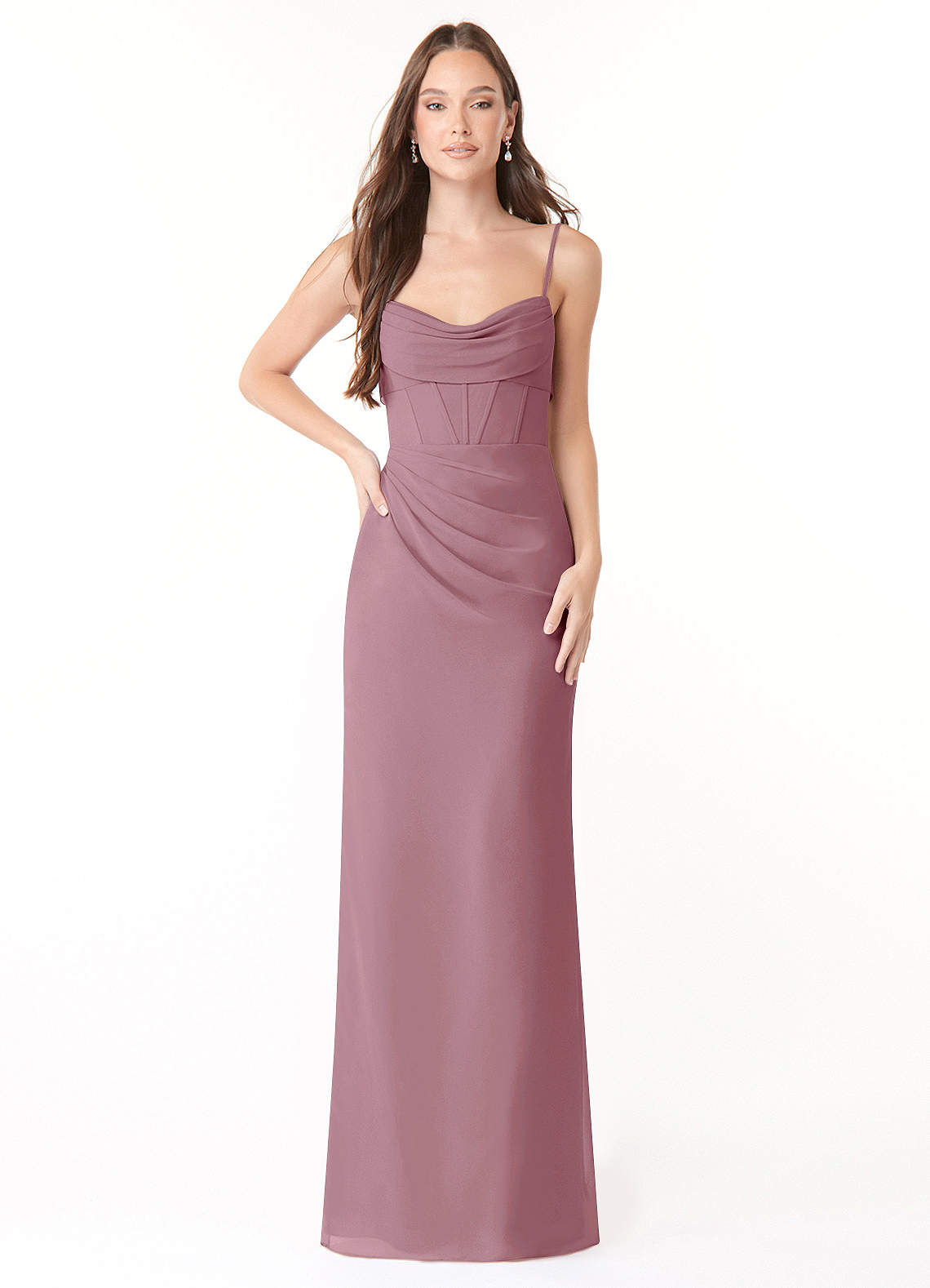 Azazie Mai Bridesmaid Dresses Vintage Mauve Sheath Pleated Chiffon Dress image1