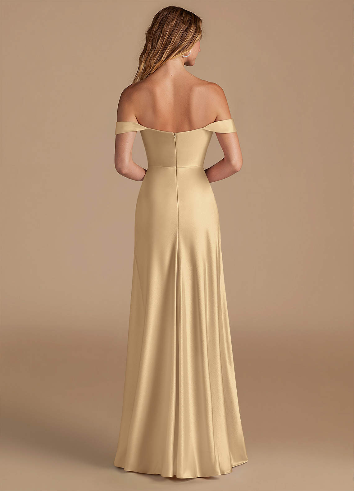 Azazie Jackalin Ready to Ship Champagne Metallic Satin Bridesmaid Dresses |  Azazie