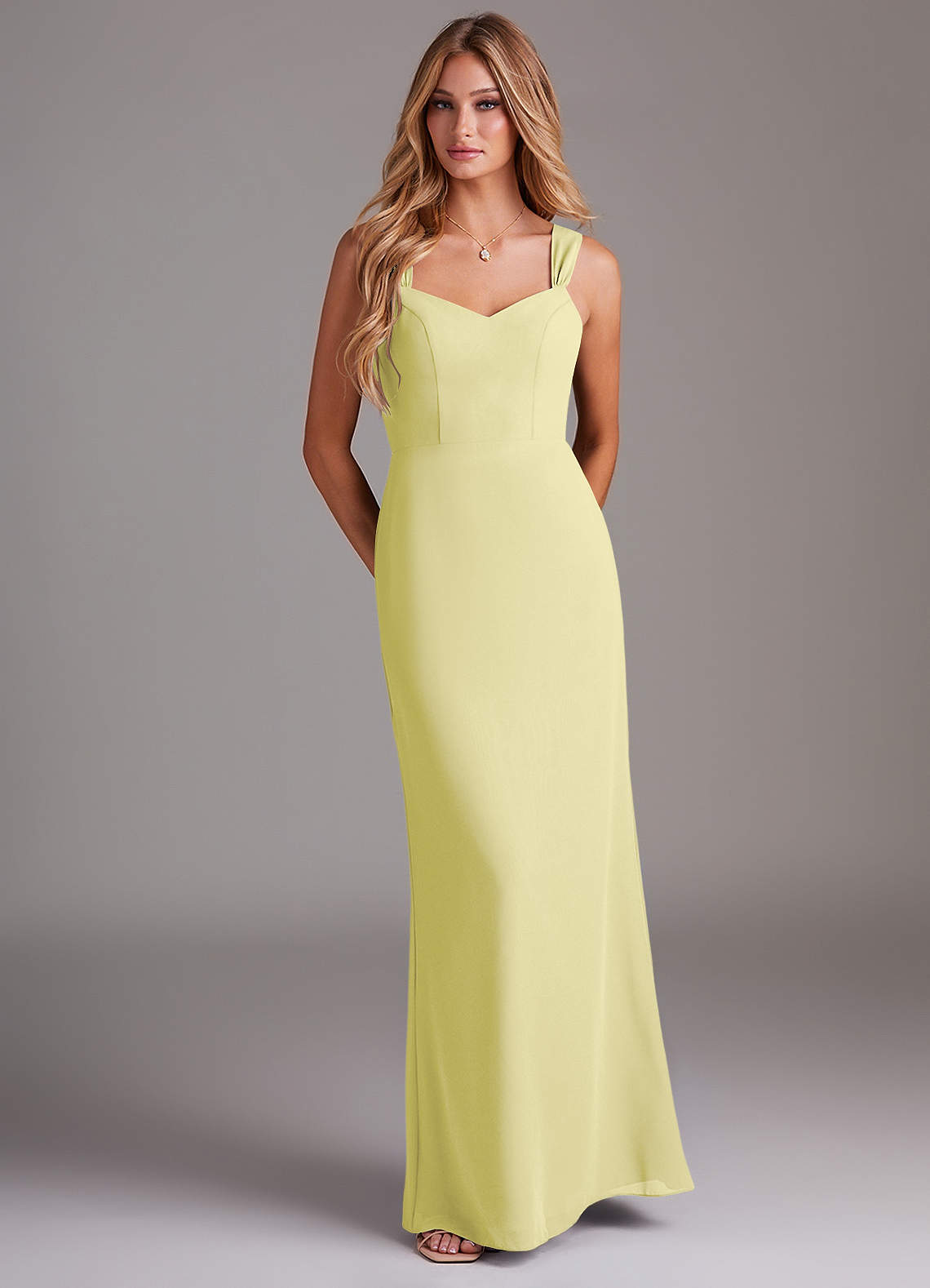 Azazie Denice Robes de demoiselle d'honneur Robe Fourreau en Mousseline de soie Plissé Sorbet Citron image1