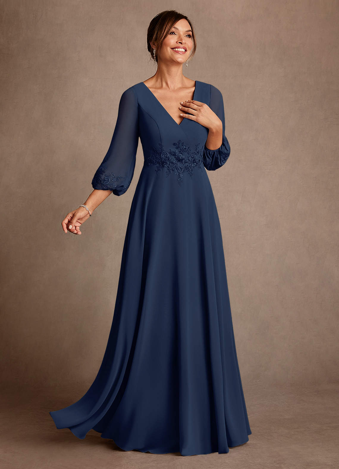Azazie Yorba Abiti per la Madre della Sposa Abito A-Line in Chiffon Pizzo Marino Scuro image1