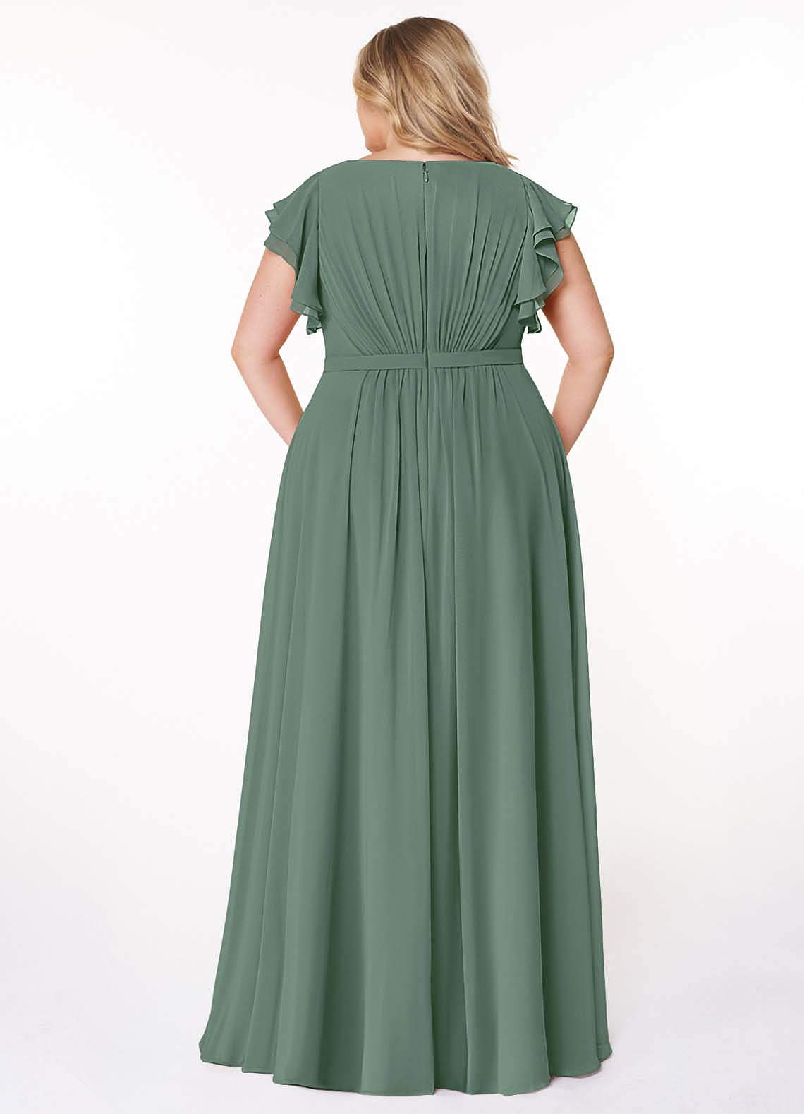 Azazie Daphne Modest Bridesmaid Dresses A-Line Ruffled Chiffon Floor-Length Dress image7